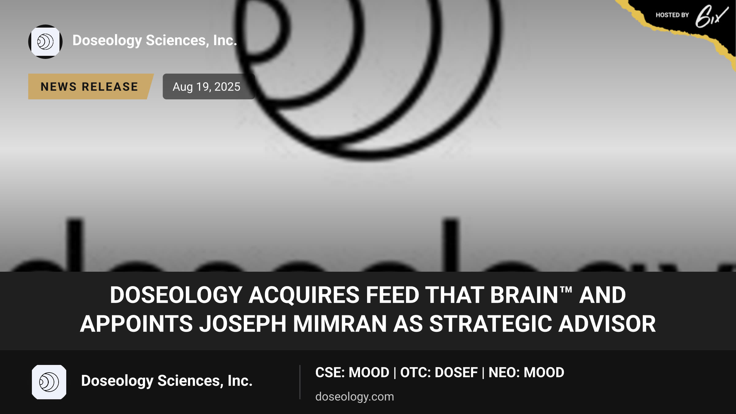 Doseology Acquires Feed That Brain™ and Appoints Joseph Mimran as Strategic Advisor