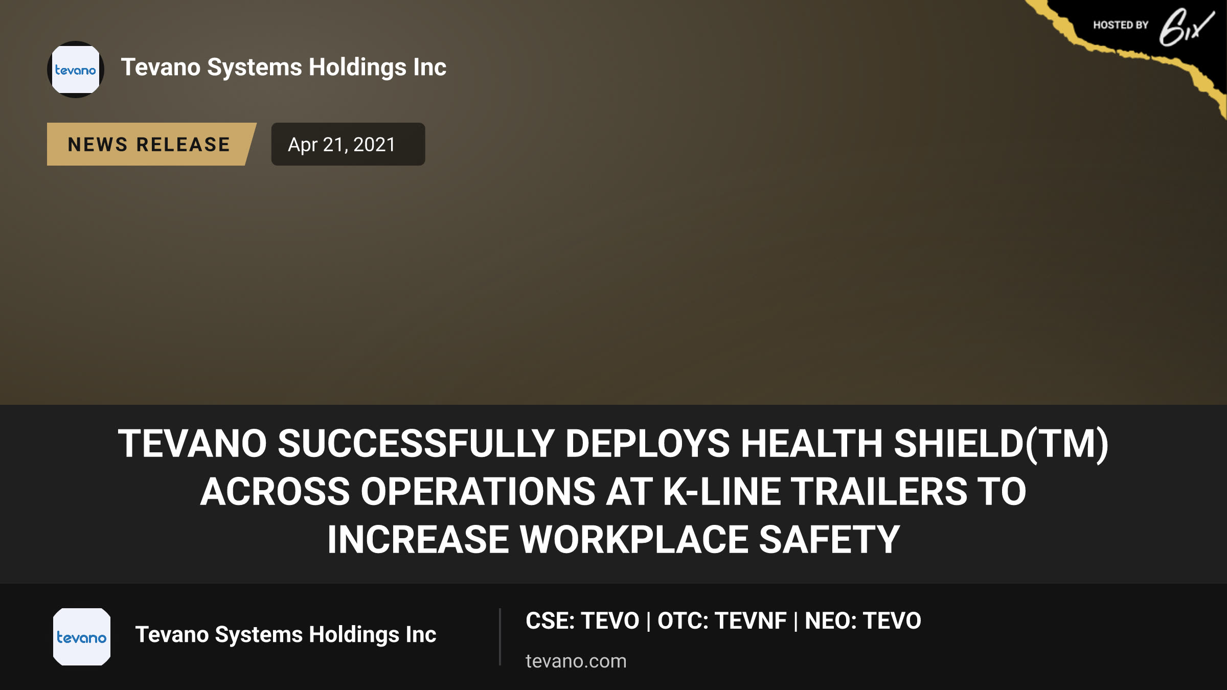 Tevano Successfully Deploys Health Shield(TM) Across Operations at K-Line Trailers to Increase Workplace Safety