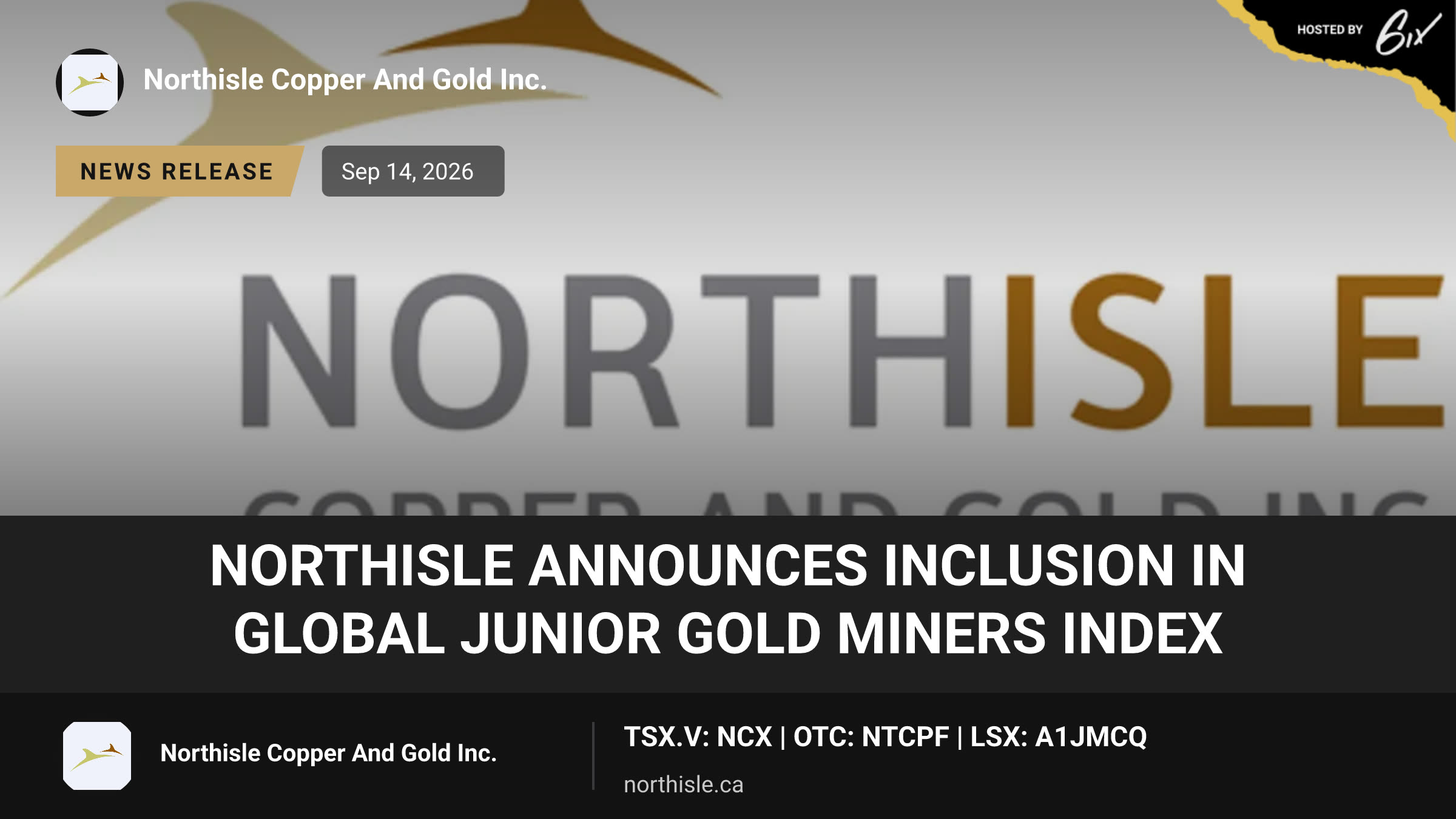 Northisle Announces Inclusion in Global Junior Gold Miners Index