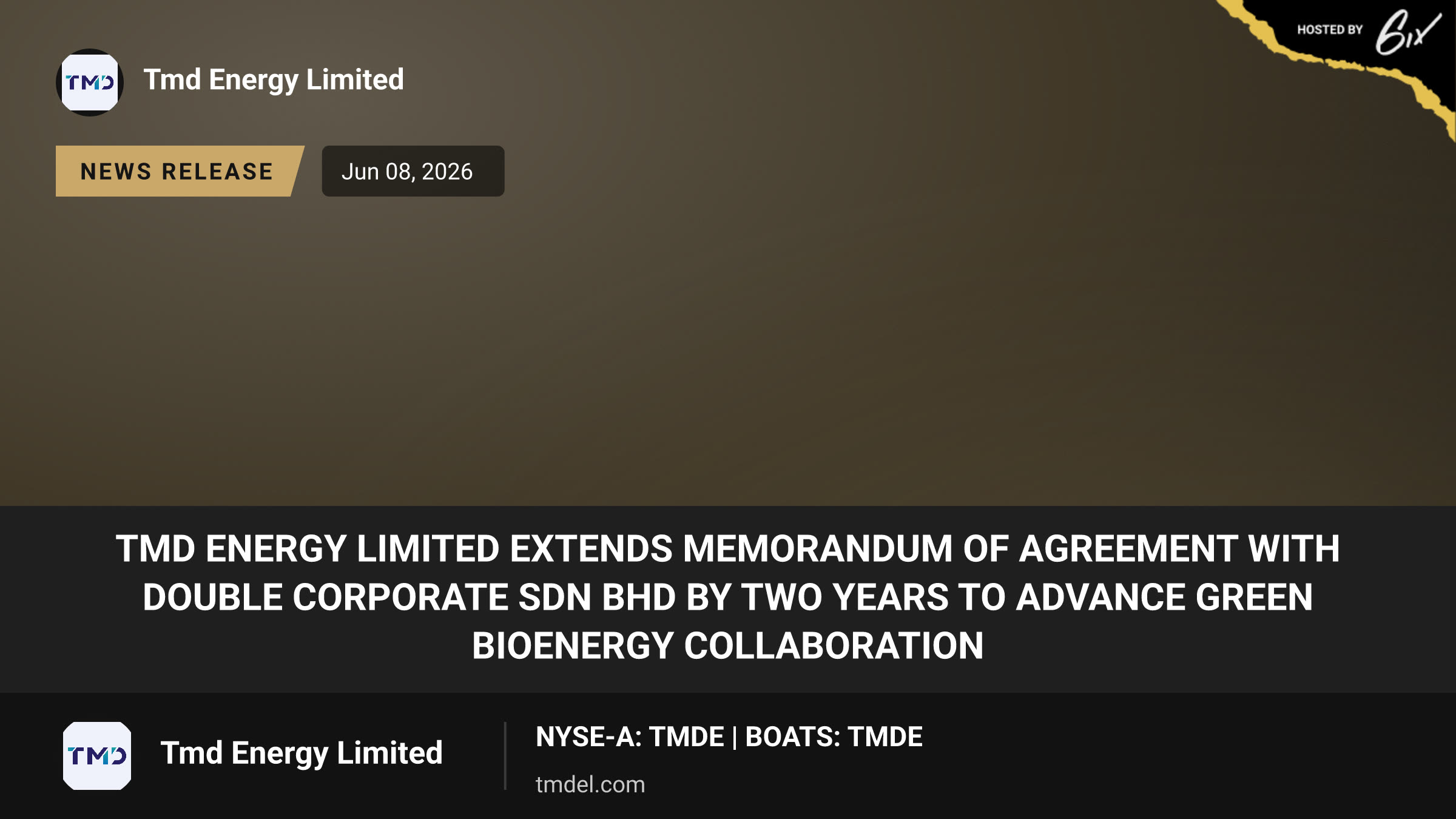TMD Energy Limited Extends Memorandum of Agreement with Double Corporate Sdn Bhd by Two Years to Advance Green Bioenergy Collaboration
