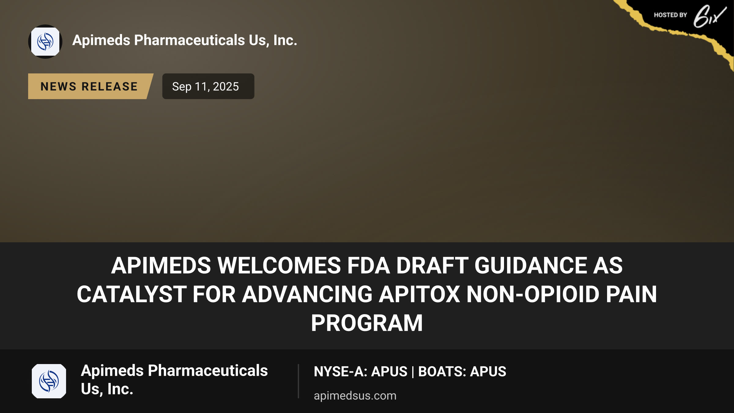 Apimeds Welcomes FDA Draft Guidance as Catalyst for Advancing Apitox Non-Opioid Pain Program