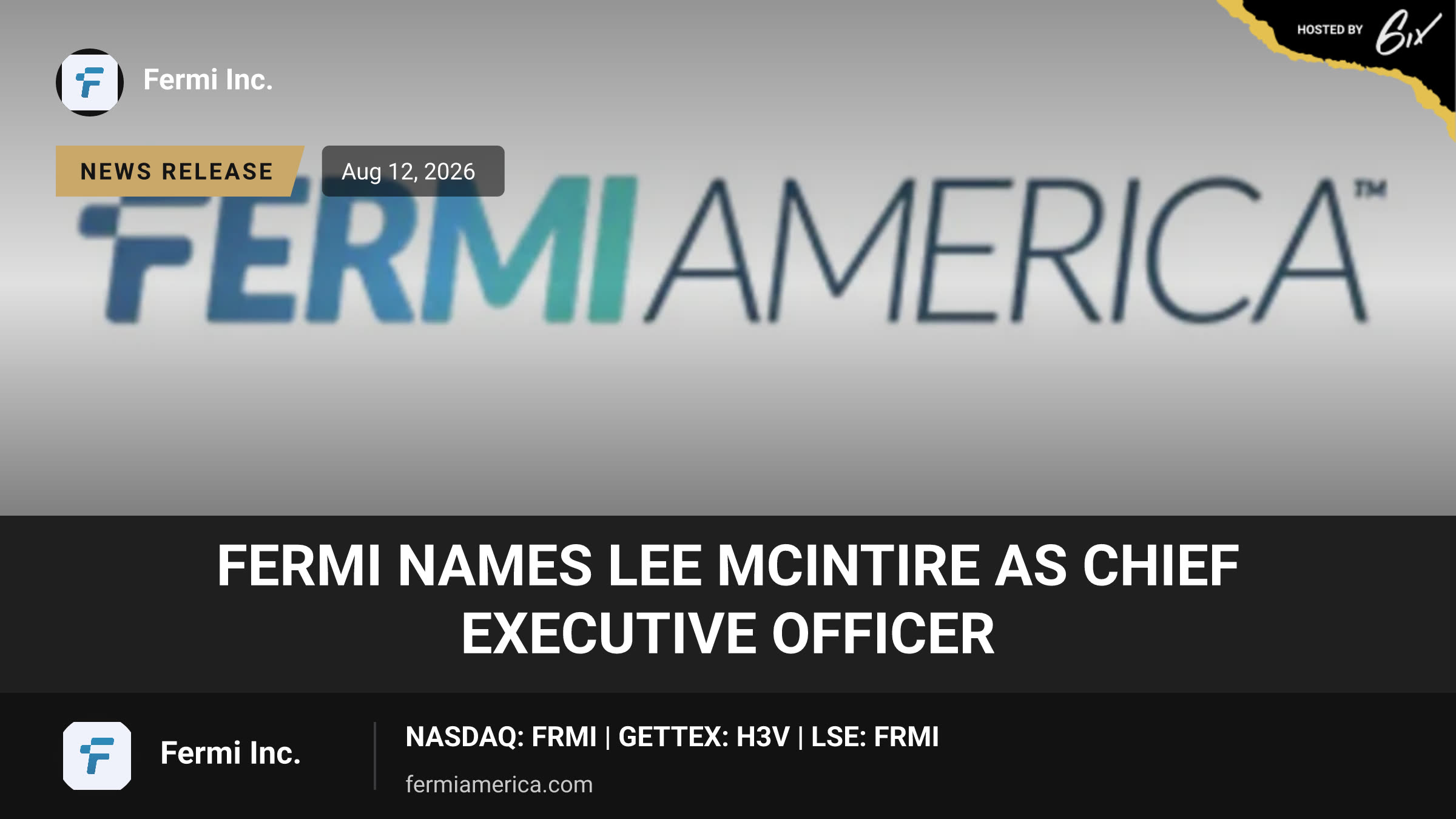 Fermi Names Lee McIntire as Chief Executive Officer