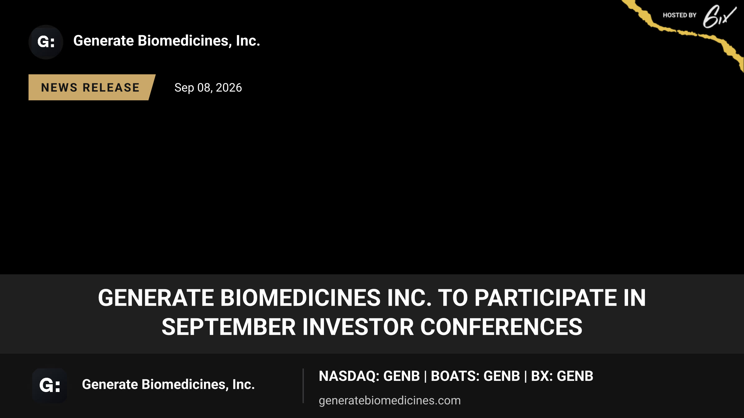 Generate Biomedicines Inc. to Participate in September Investor Conferences