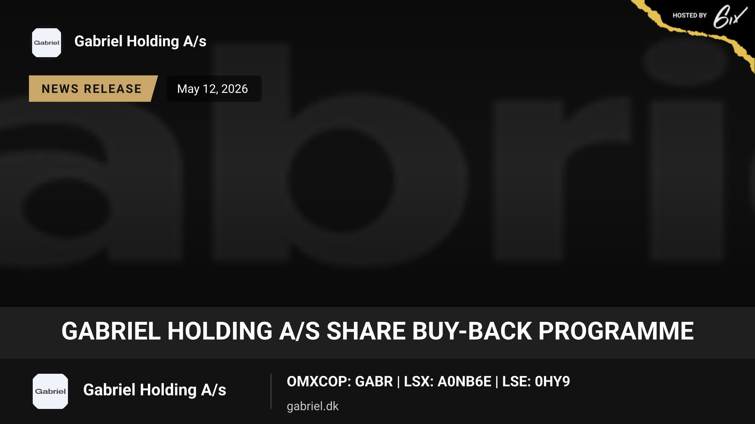 Gabriel Holding A/S share buy-back programme