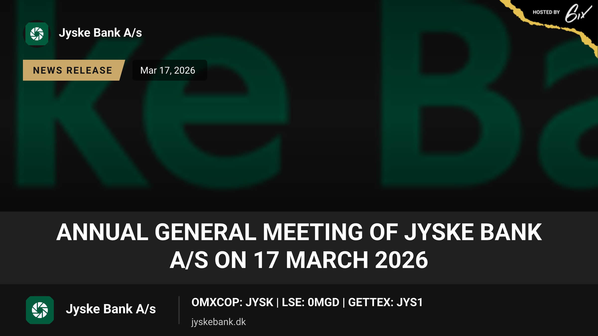Annual General Meeting of Jyske Bank A/S on 17 March 2026