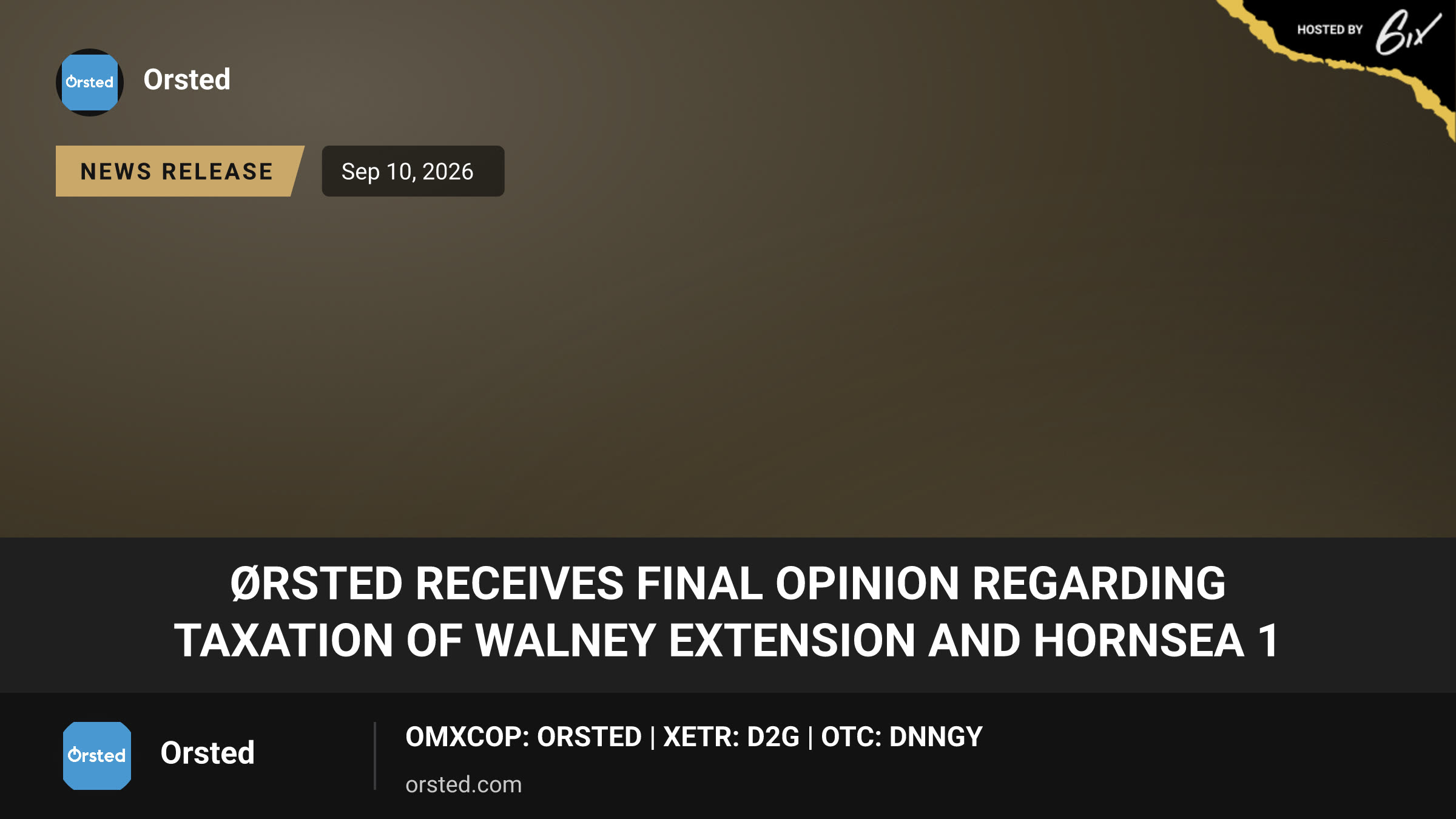 Ørsted receives final opinion regarding taxation of Walney Extension and Hornsea 1