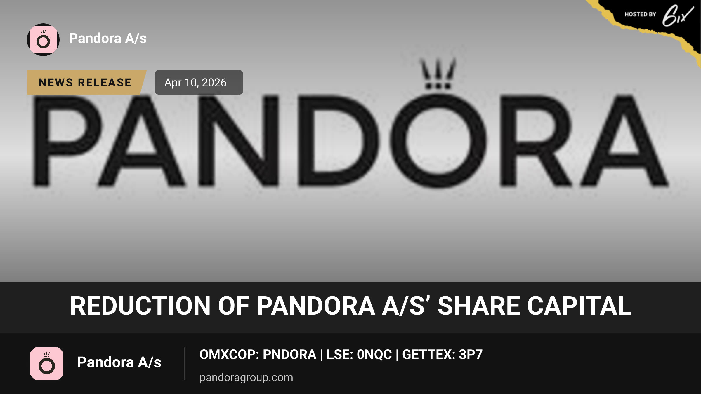 Reduction of Pandora A/S’ share capital
