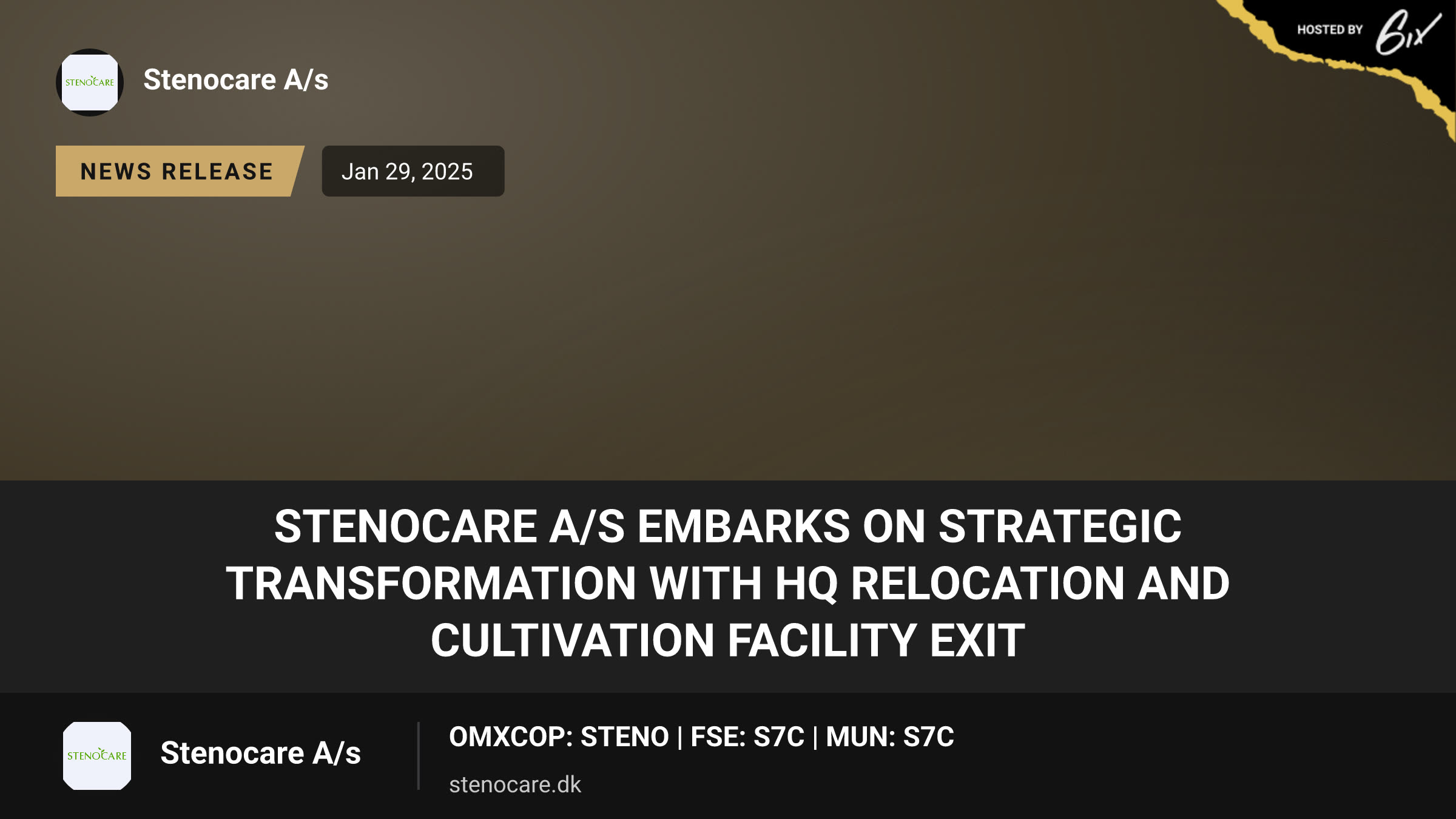 STENOCARE A/S Embarks on Strategic Transformation with HQ Relocation and Cultivation Facility Exit