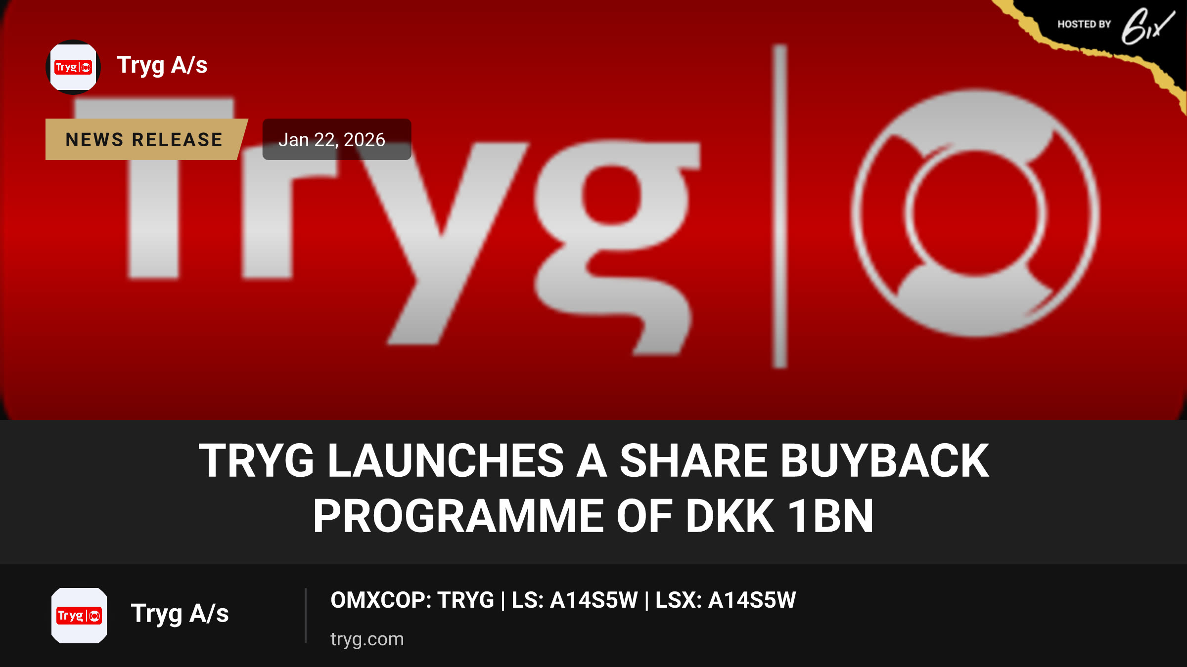 Tryg launches a share buyback programme of DKK 1bn