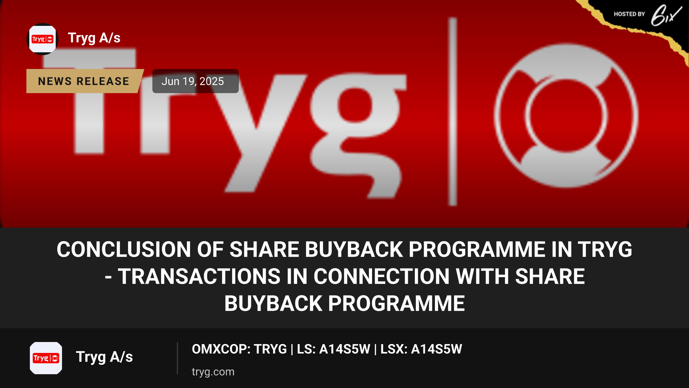 Conclusion of share buyback programme in Tryg - Transactions in connection with share buyback programme