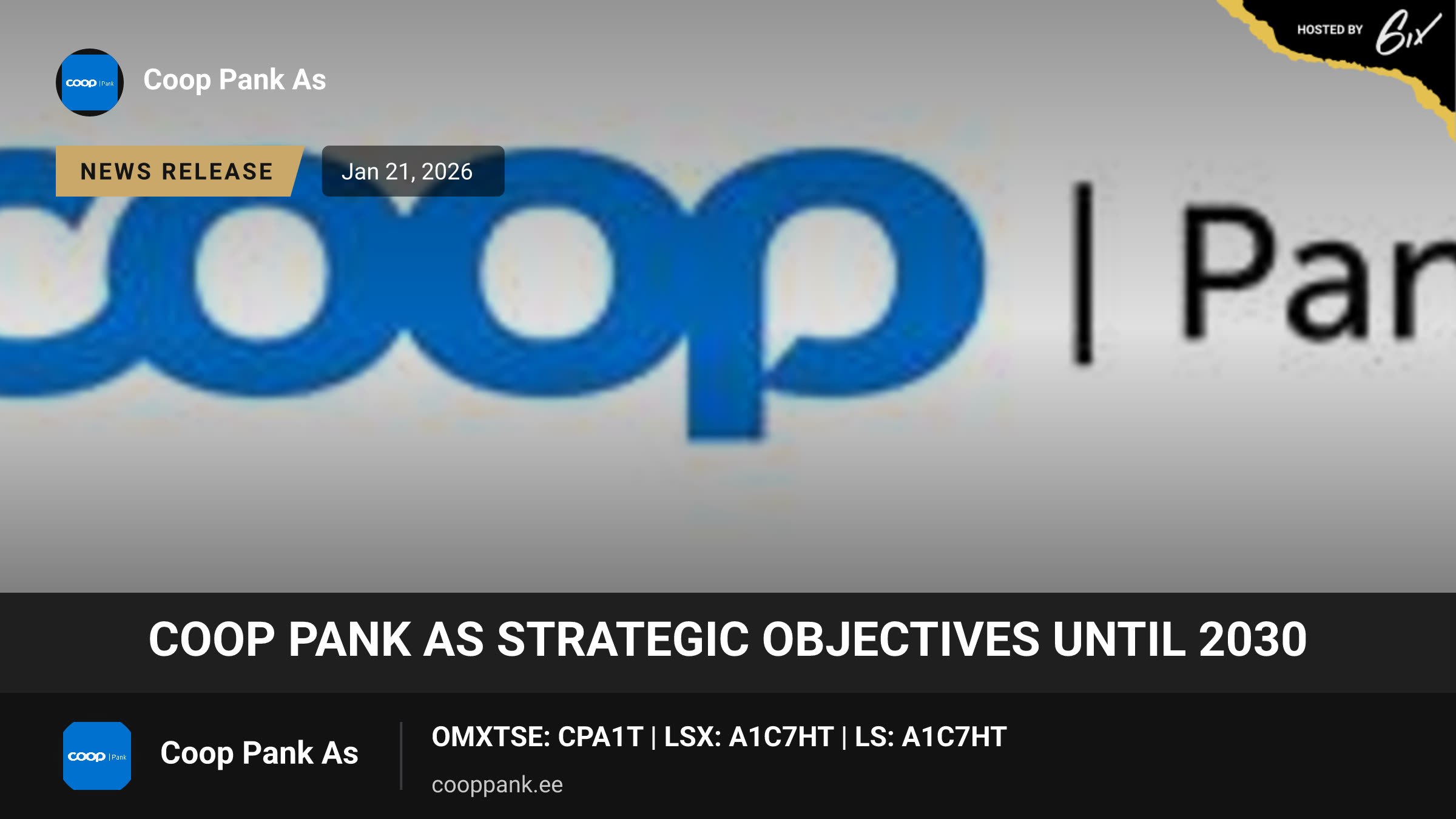 Coop Pank AS strategic objectives until 2030