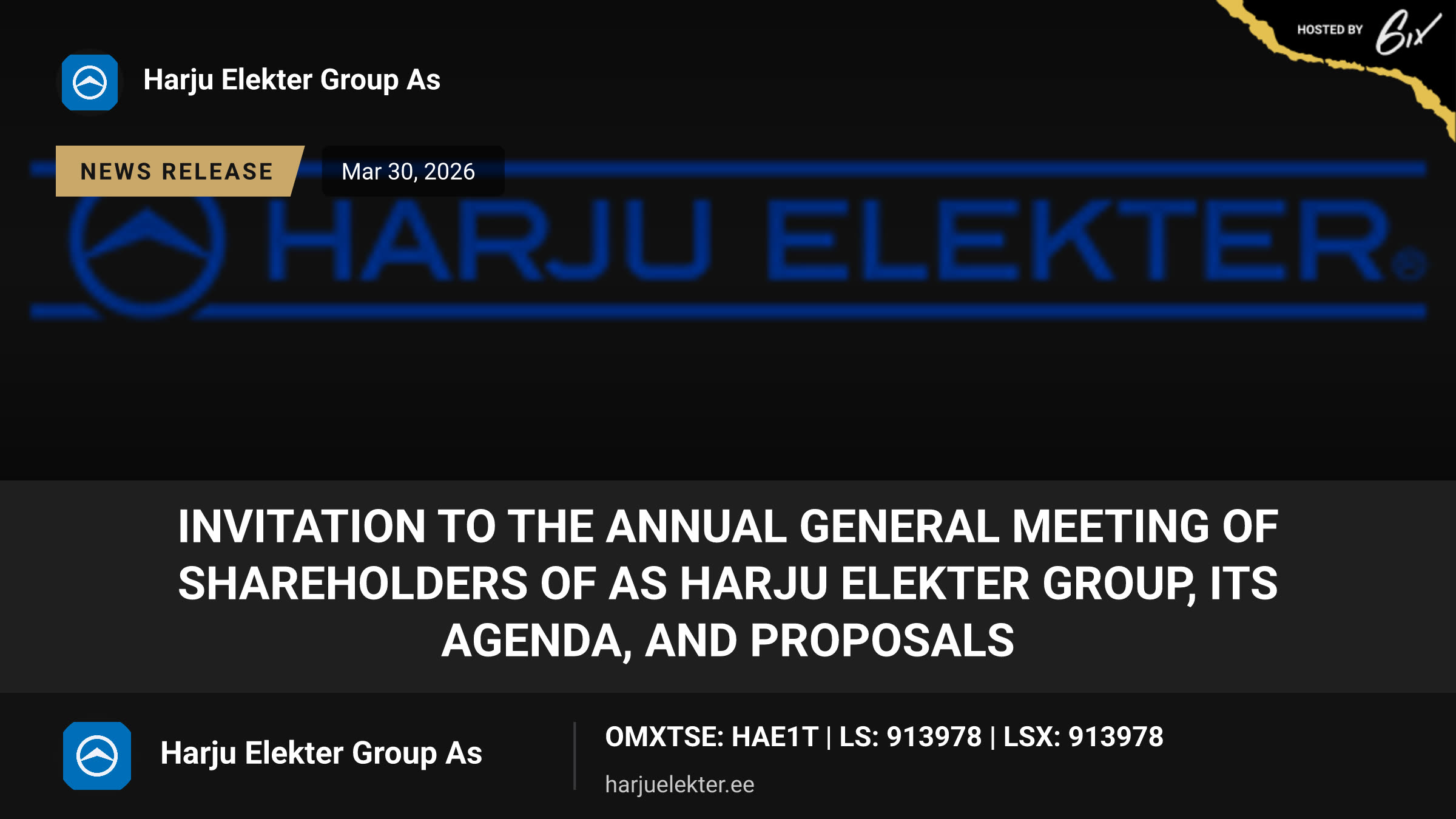 Invitation to the Annual General Meeting of shareholders of AS Harju Elekter Group, its agenda, and proposals