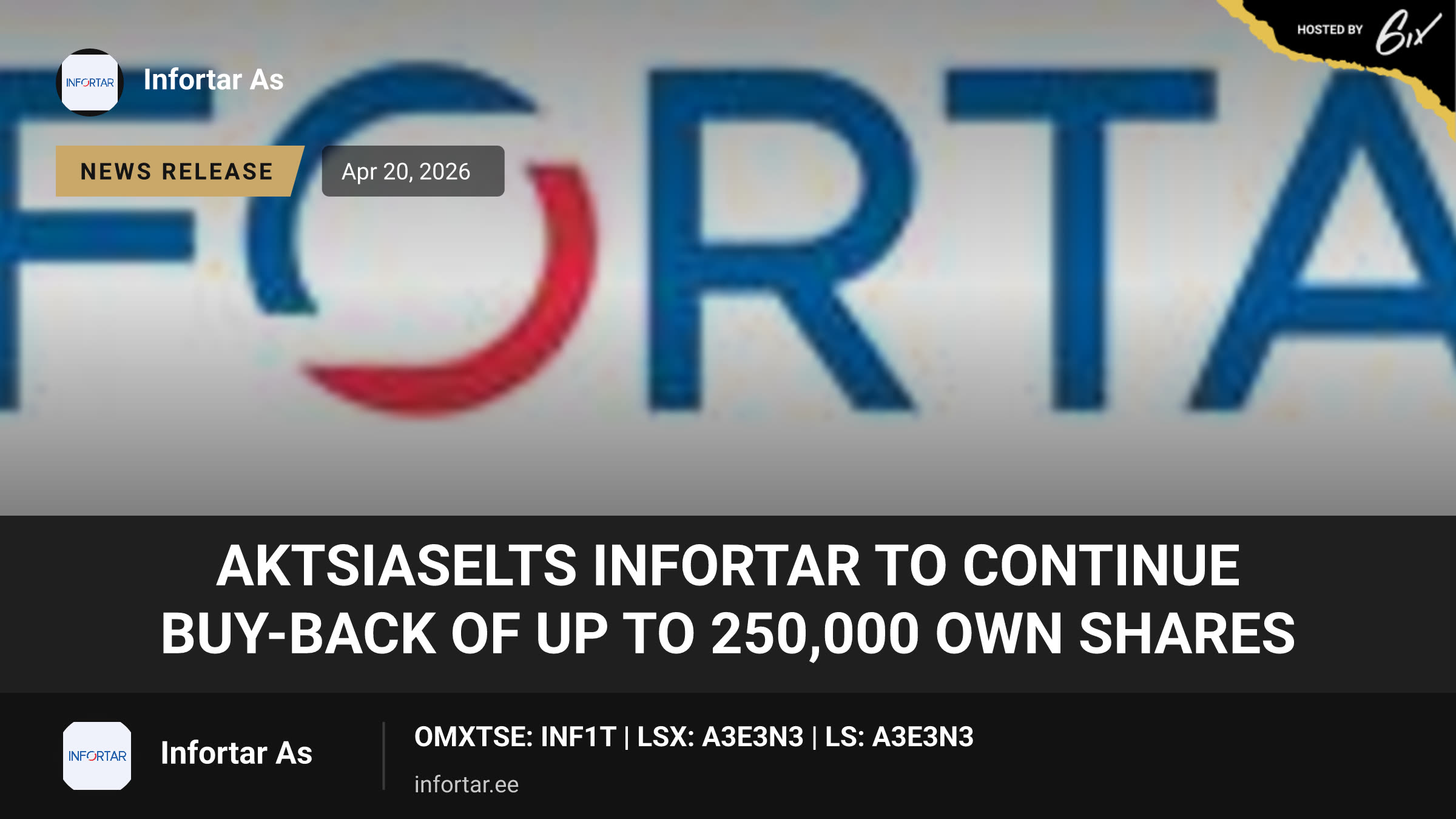 Aktsiaselts Infortar to continue buy-back of up to 250,000 own shares
