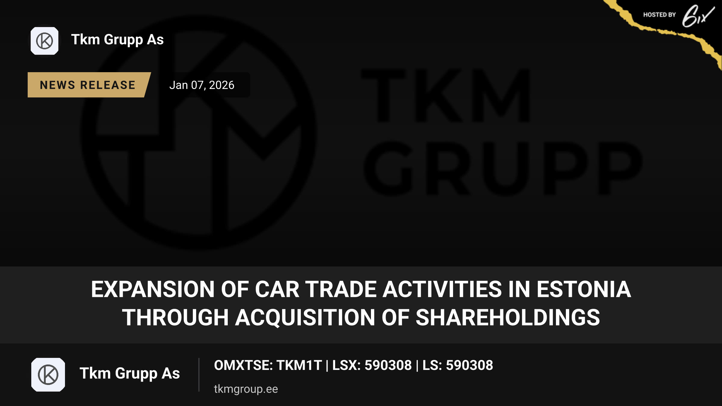 Expansion of Car Trade Activities in Estonia through Acquisition of Shareholdings