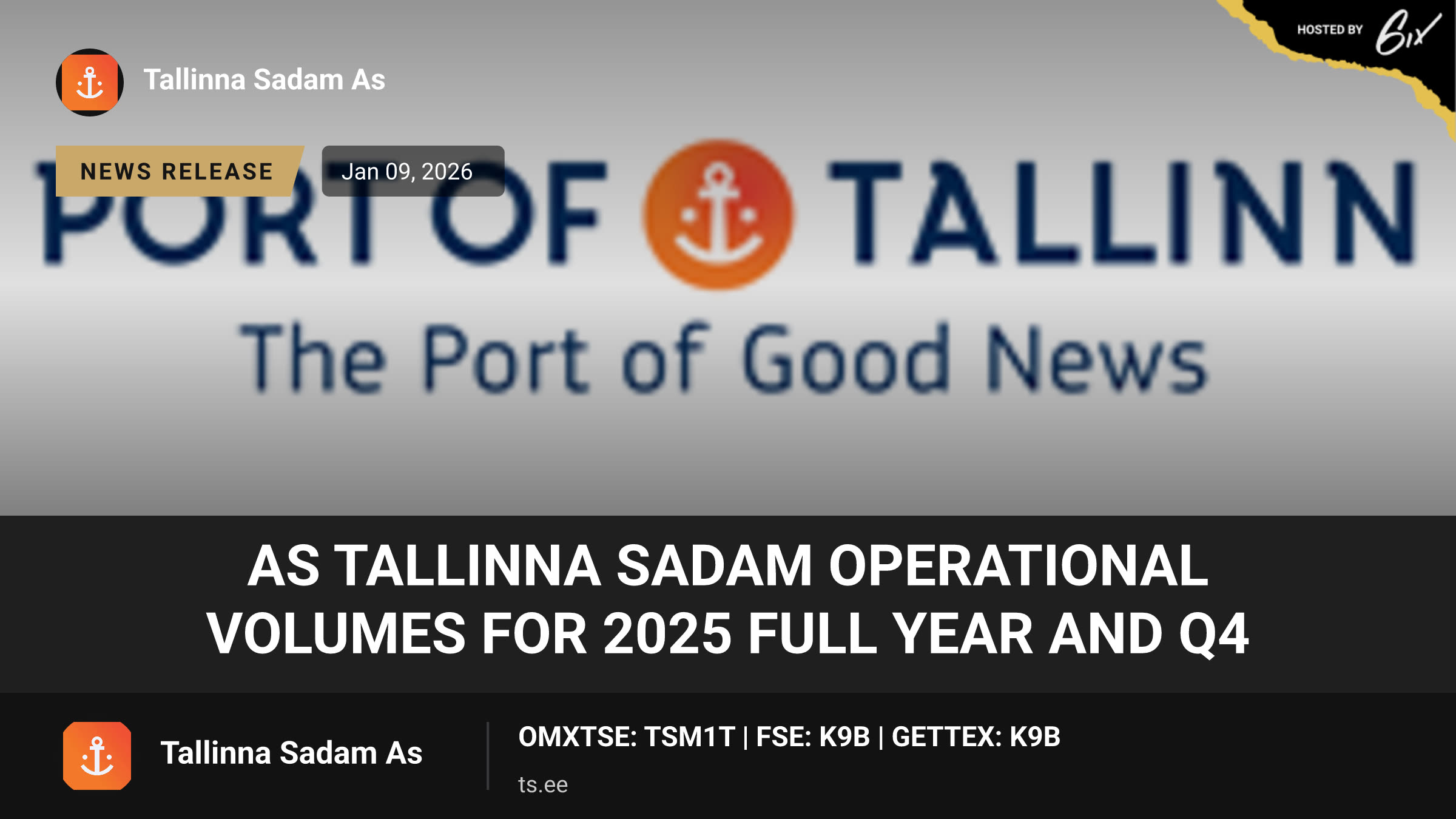 AS Tallinna Sadam operational volumes for 2025 full year and Q4