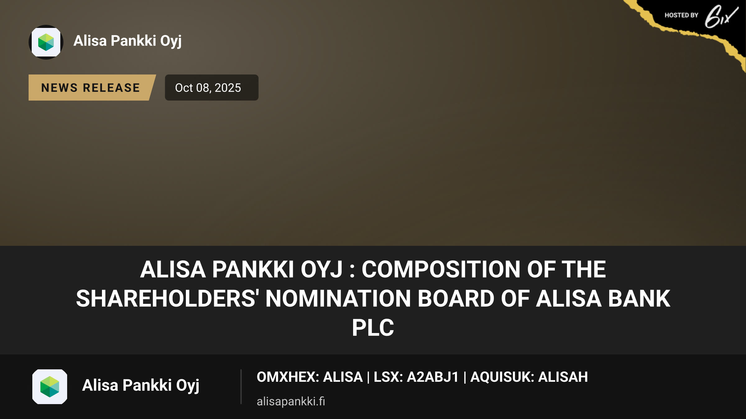 Alisa Pankki Oyj : Composition of the Shareholders' Nomination Board of Alisa Bank Plc