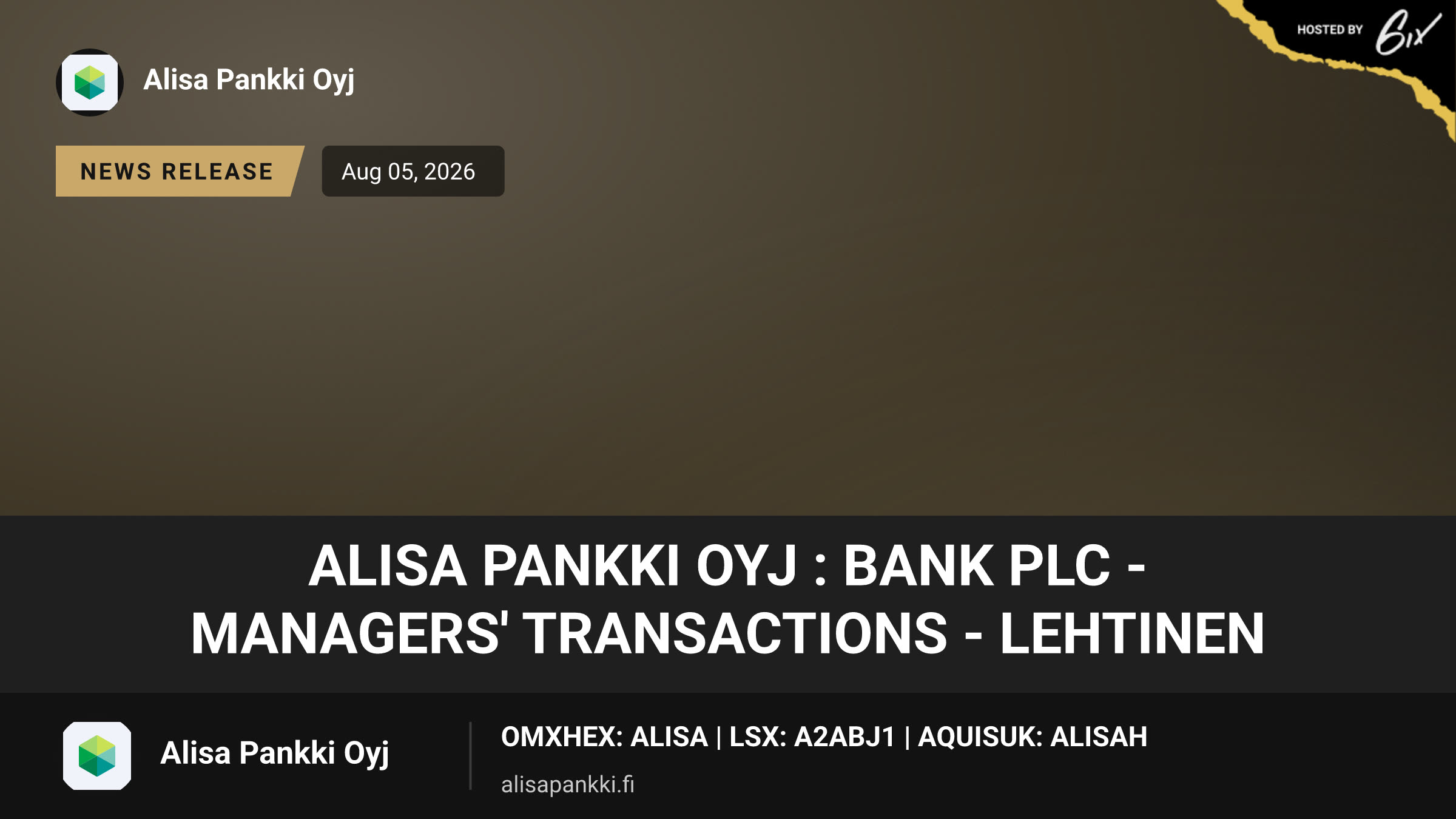 Alisa Pankki Oyj : Bank Plc - Managers' transactions - Lehtinen
