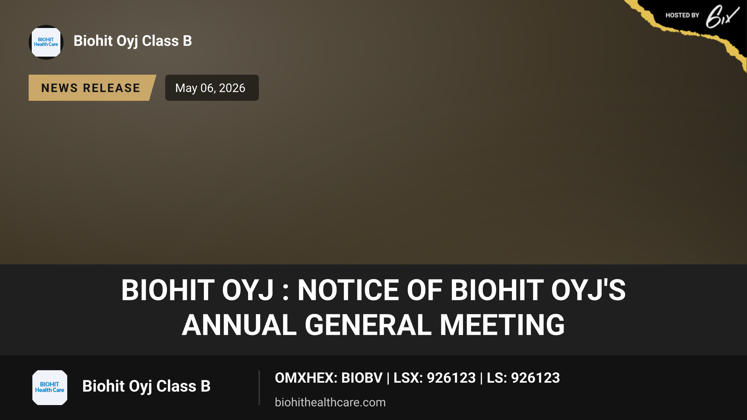 Biohit Oyj : Notice of Biohit Oyj's Annual General Meeting