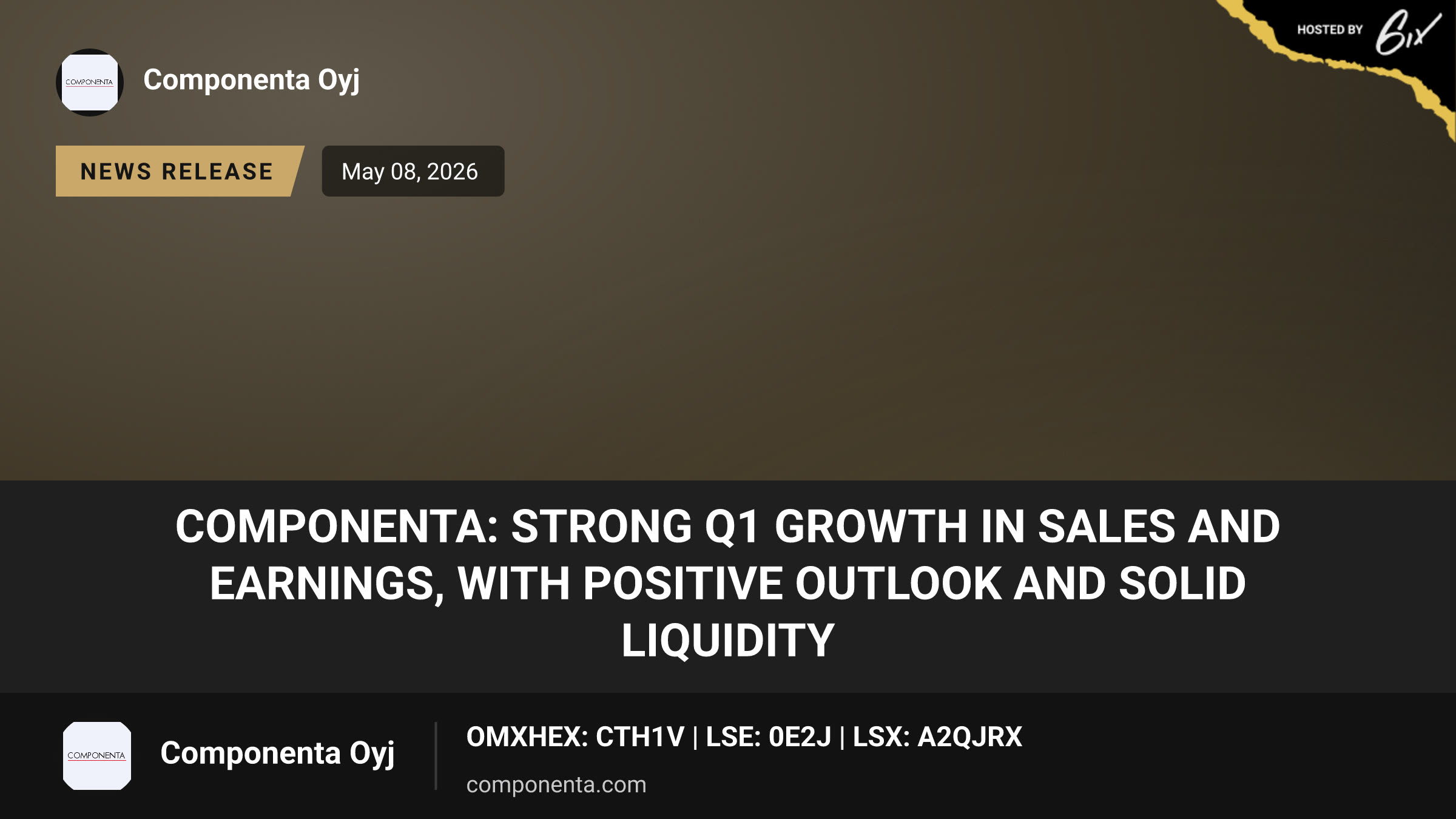 Componenta: Strong Q1 growth in sales and earnings, with positive outlook and solid liquidity