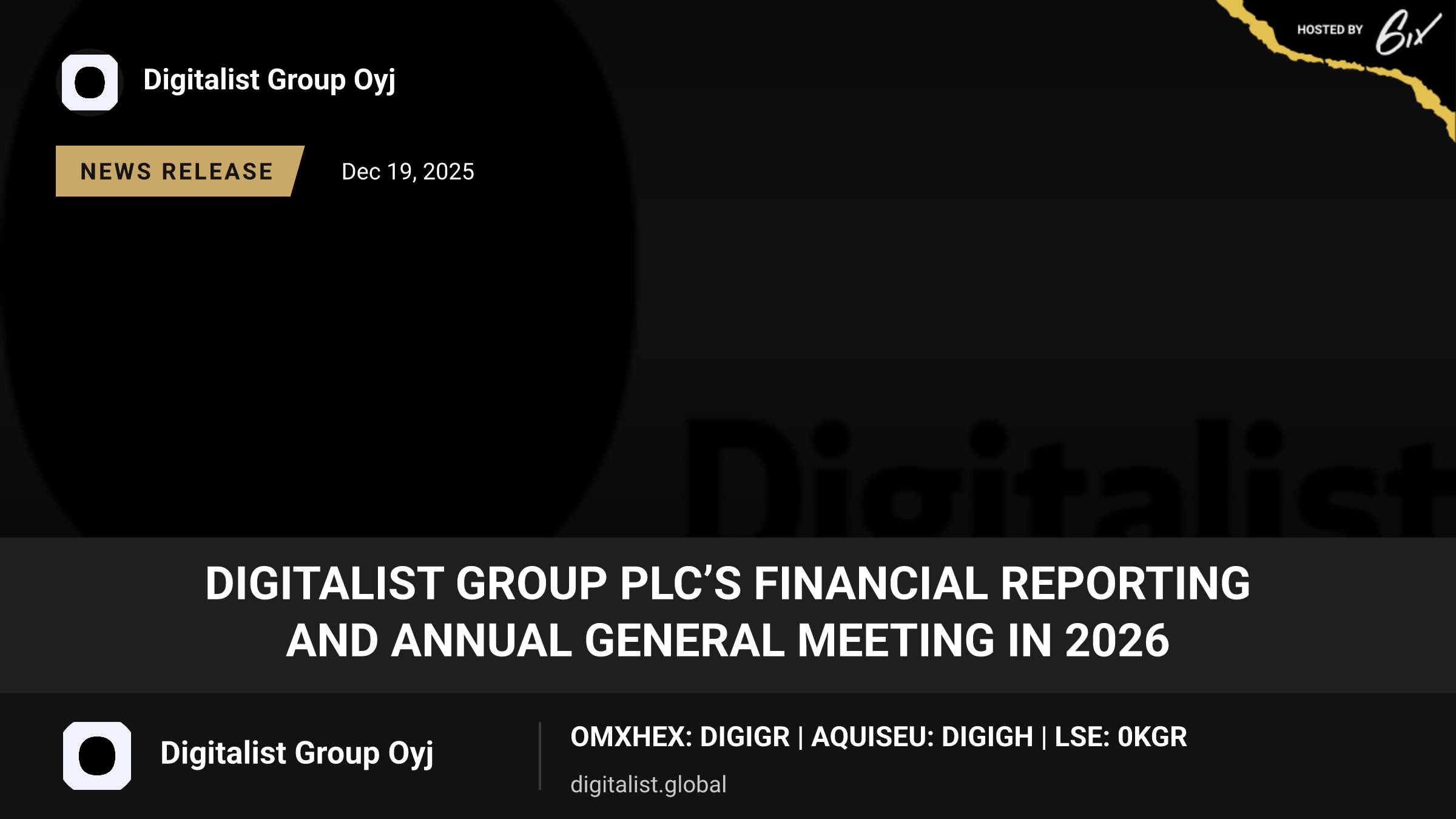 Digitalist Group Plc’s Financial Reporting and Annual General Meeting in 2026