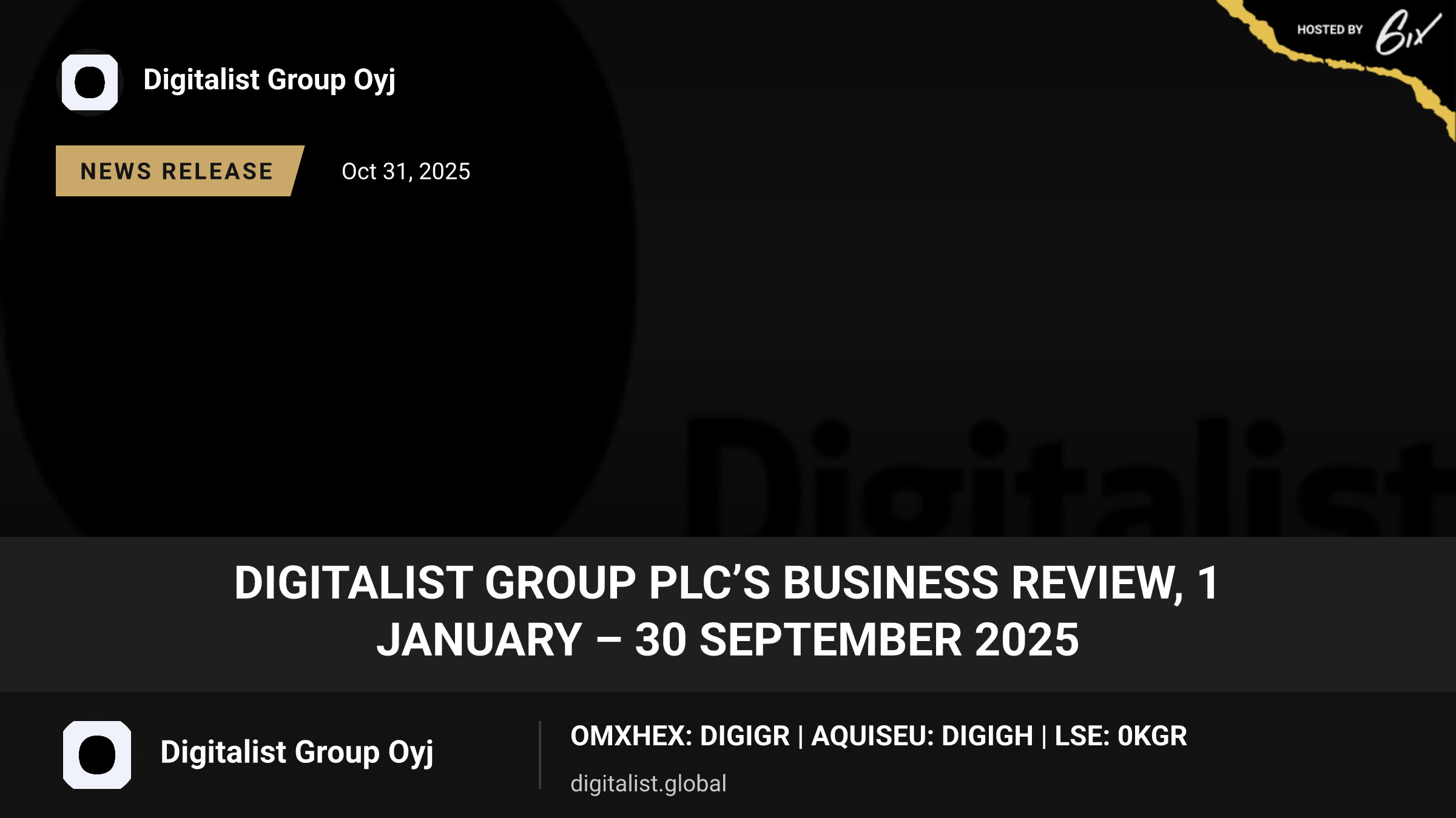 Digitalist Group Plc’s Business Review, 1 January – 30 September 2025