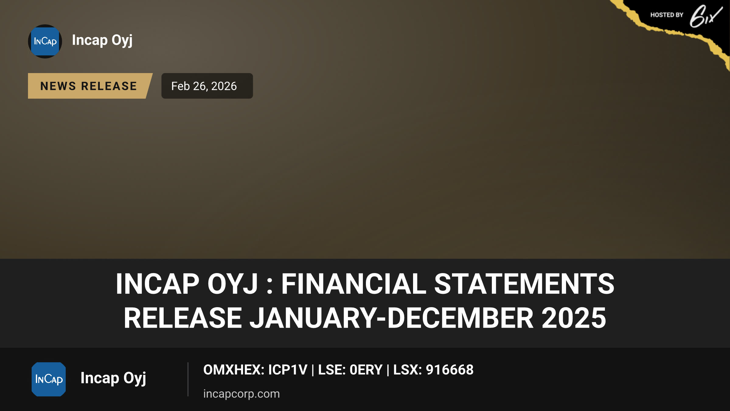 Incap Oyj : Financial statements release January-December 2025