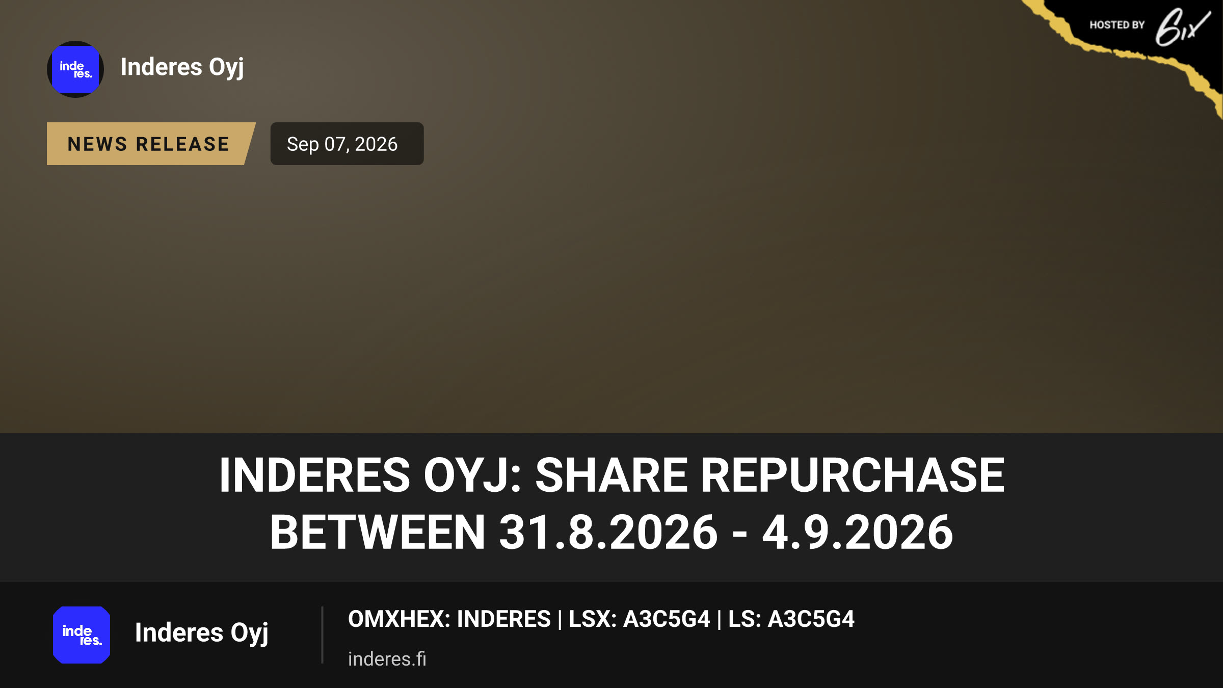 Inderes Oyj: Share repurchase between 31.8.2026 - 4.9.2026