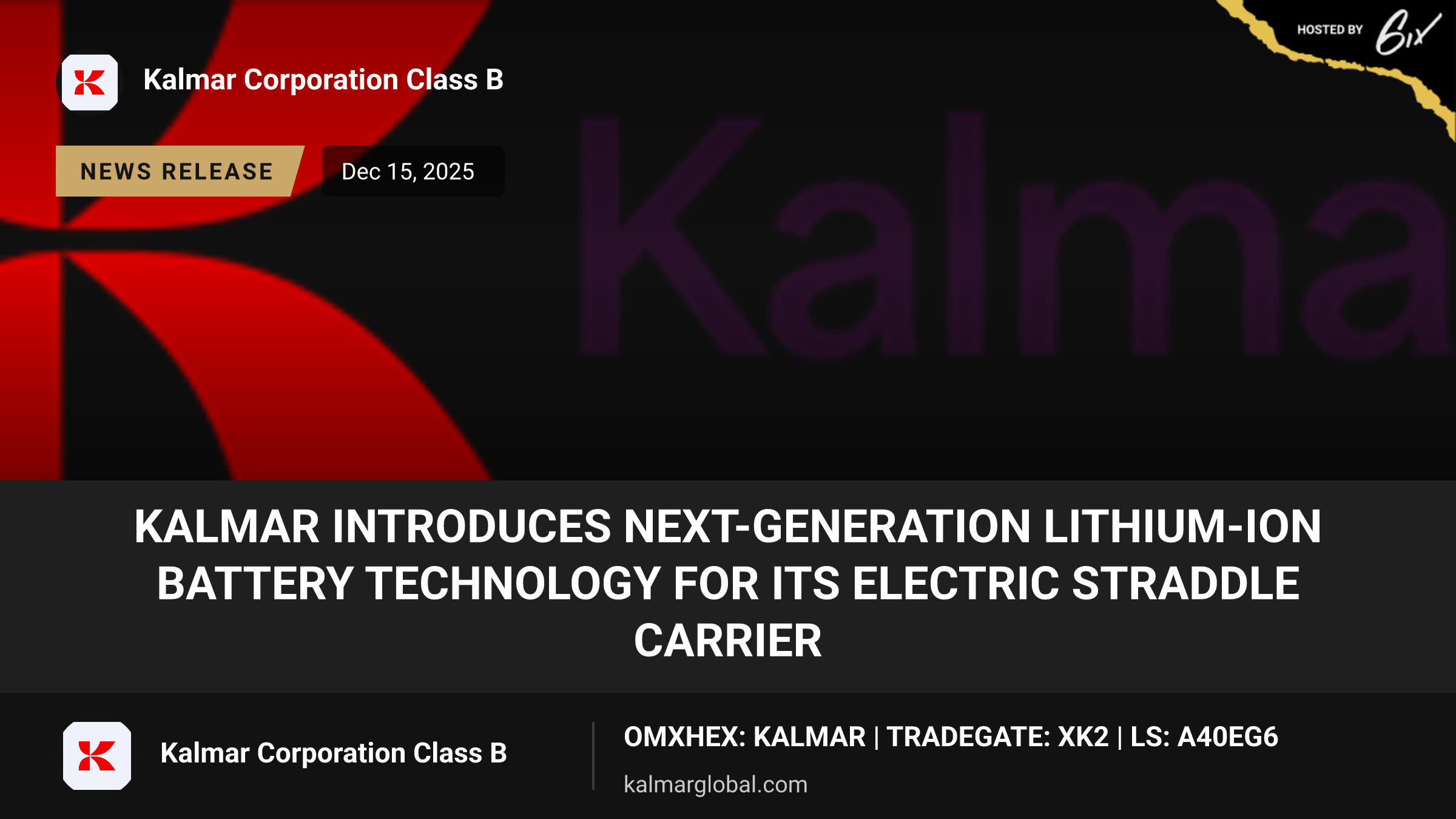 Kalmar introduces next-generation lithium-ion battery technology for its electric straddle carrier