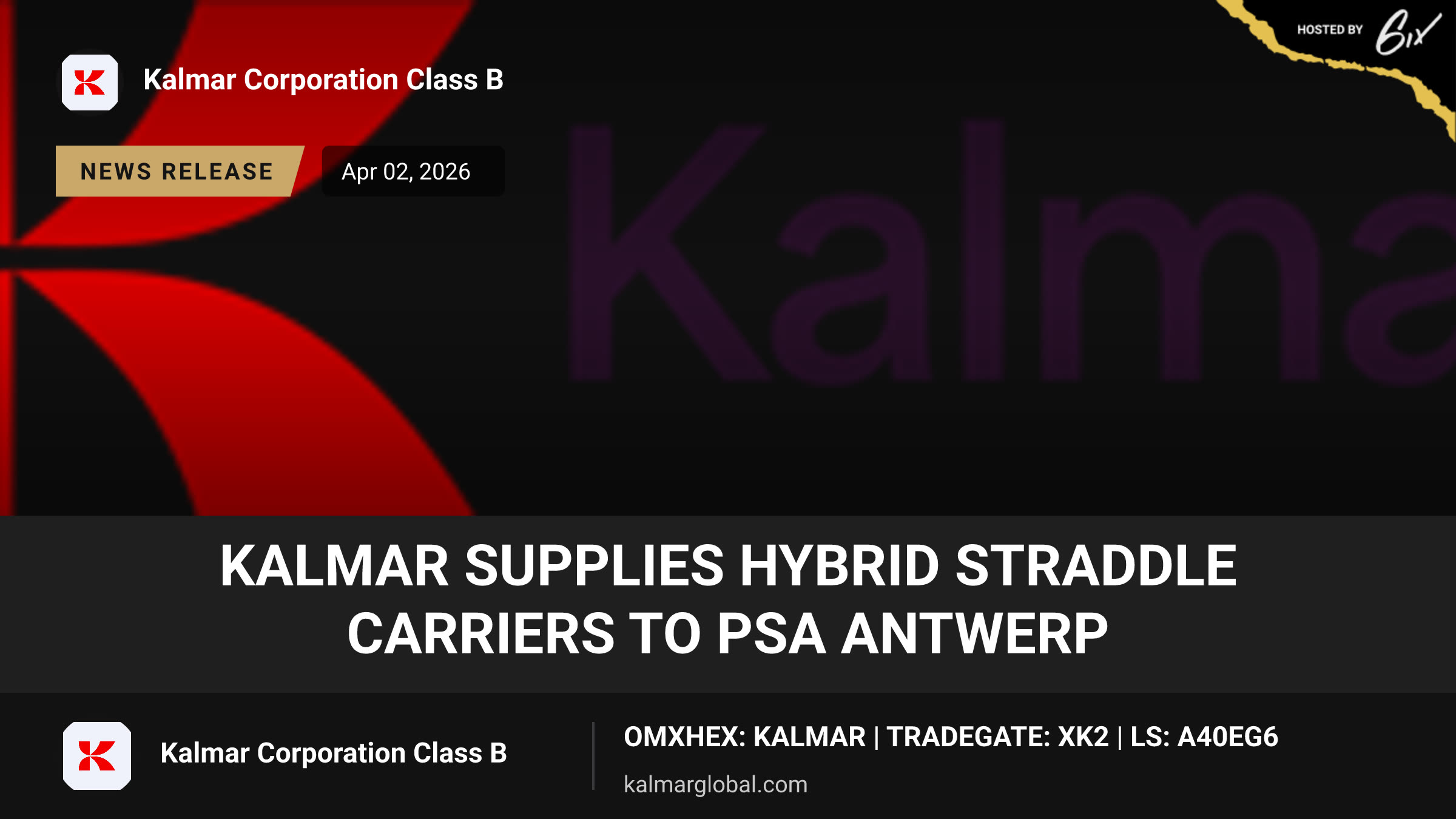 Kalmar supplies hybrid straddle carriers to PSA Antwerp