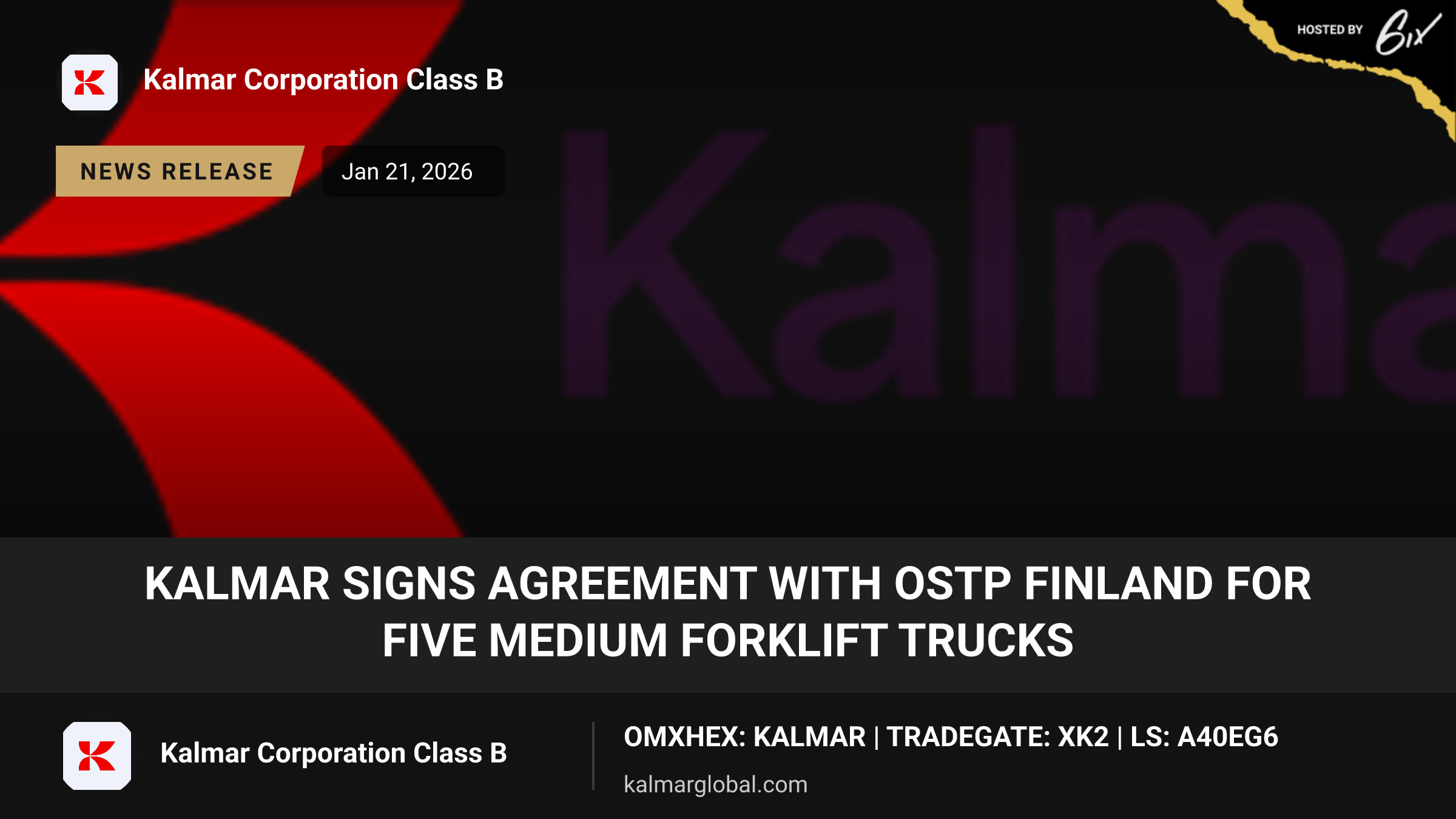 Kalmar signs agreement with OSTP Finland for five Medium Forklift Trucks