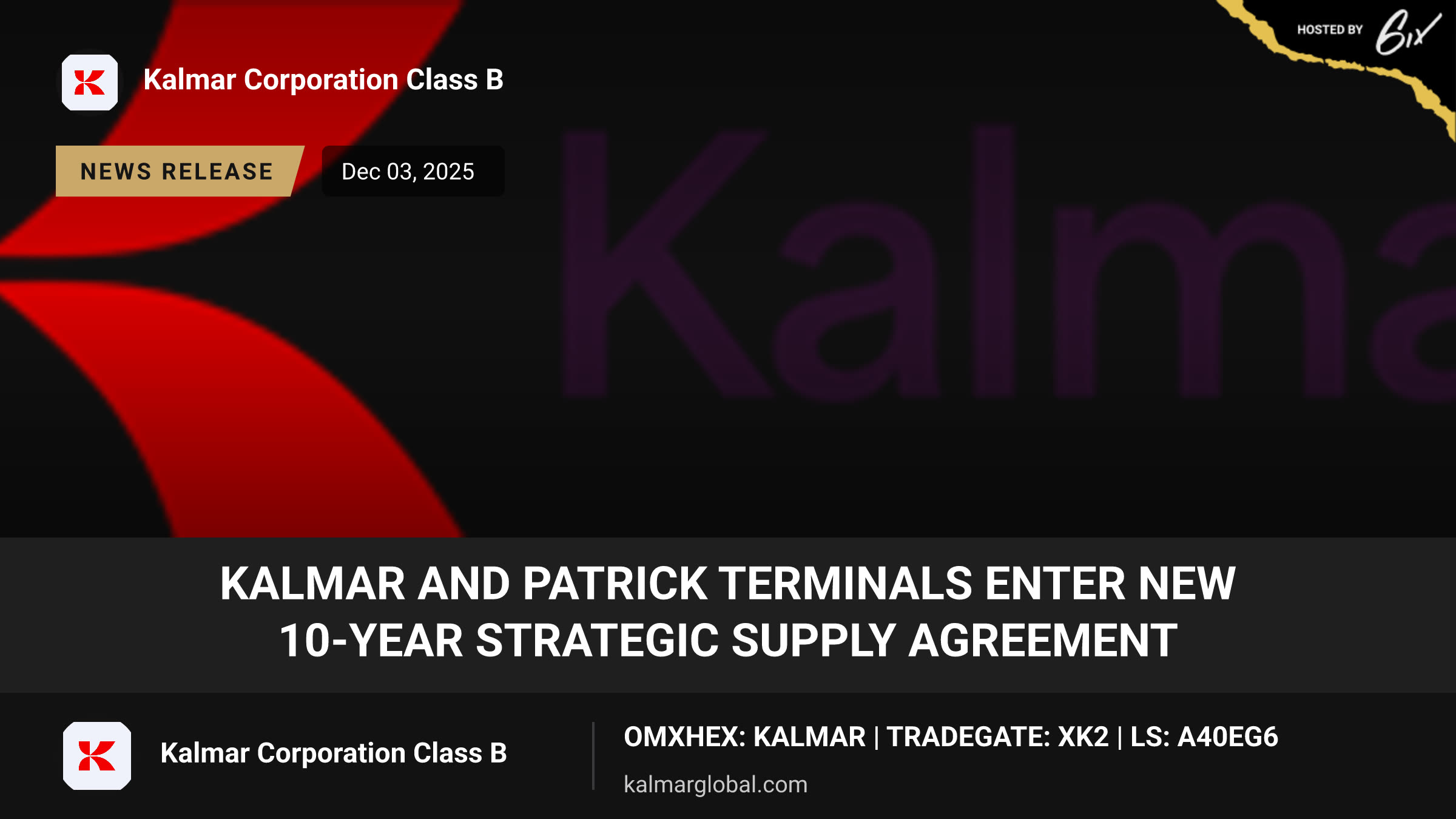 Kalmar and Patrick Terminals enter new 10-year strategic supply agreement
