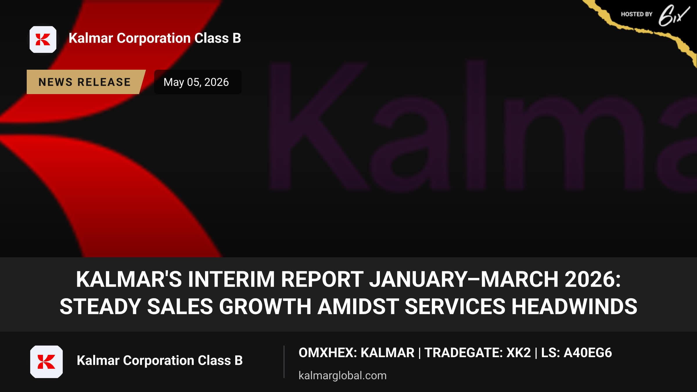 Kalmar's interim report January–March 2026: Steady sales growth amidst Services headwinds