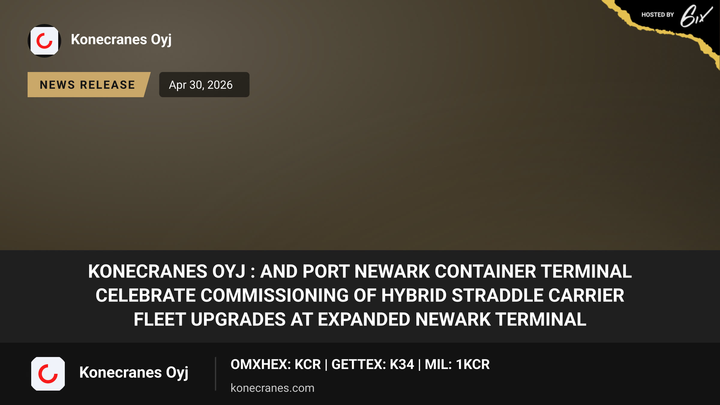 Konecranes Oyj : and Port Newark Container Terminal celebrate commissioning of hybrid straddle carrier fleet upgrades at expanded Newark terminal