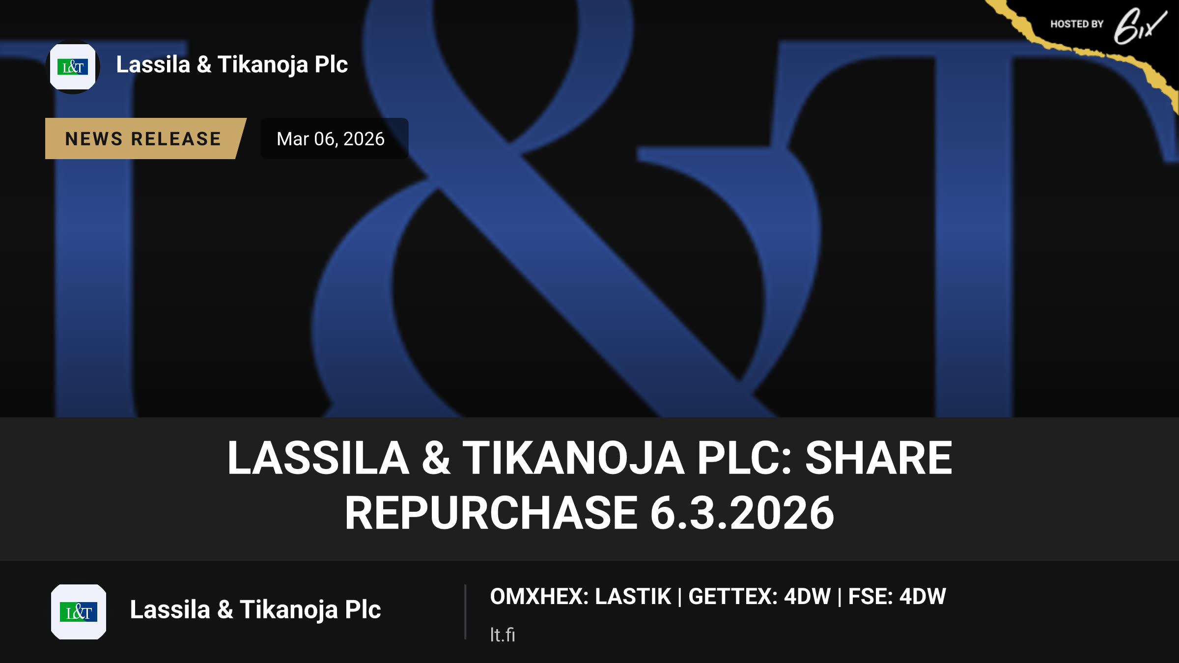 Lassila & Tikanoja Plc: Share Repurchase 6.3.2026