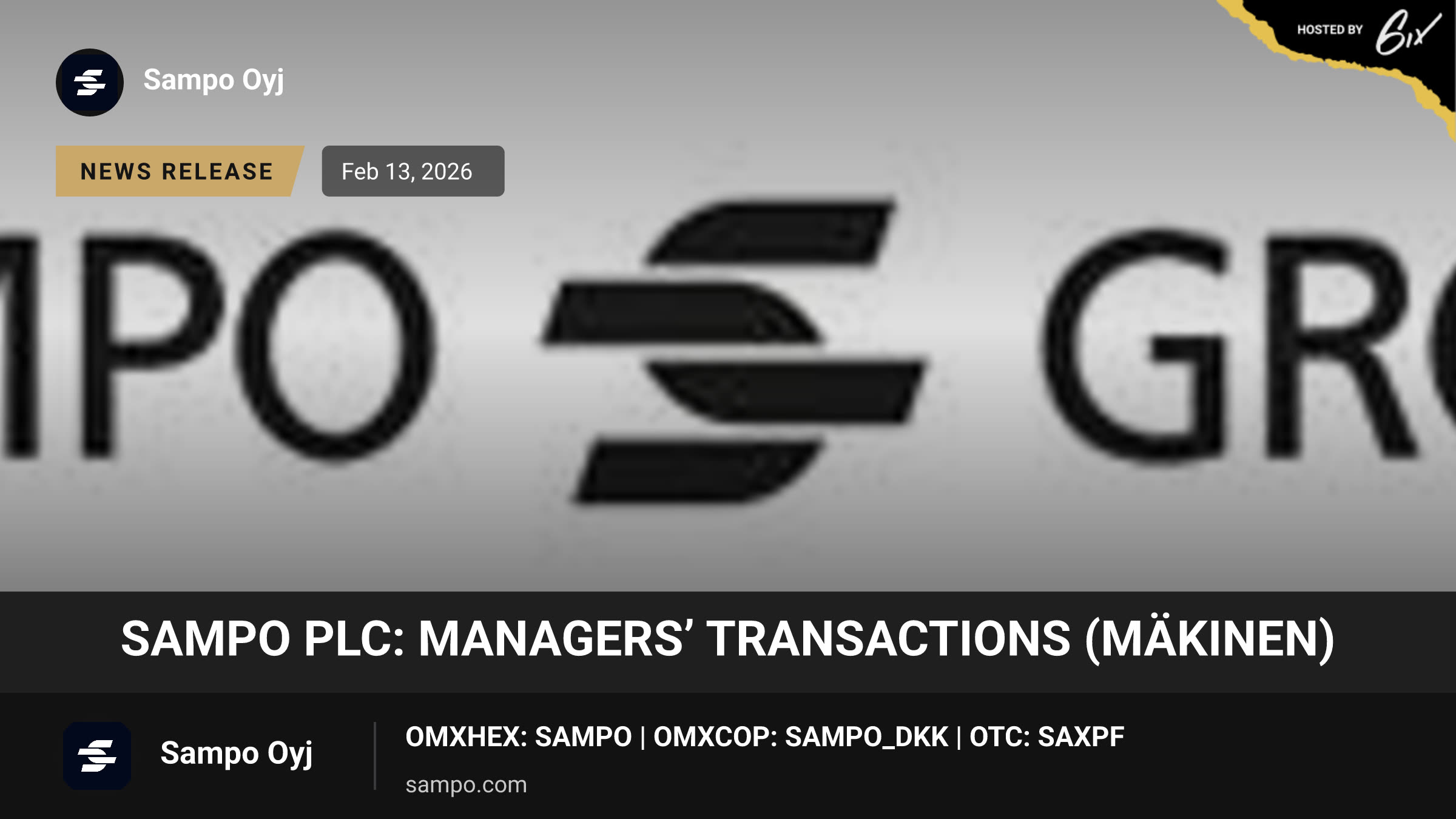 Sampo plc: Managers’ Transactions (Mäkinen)