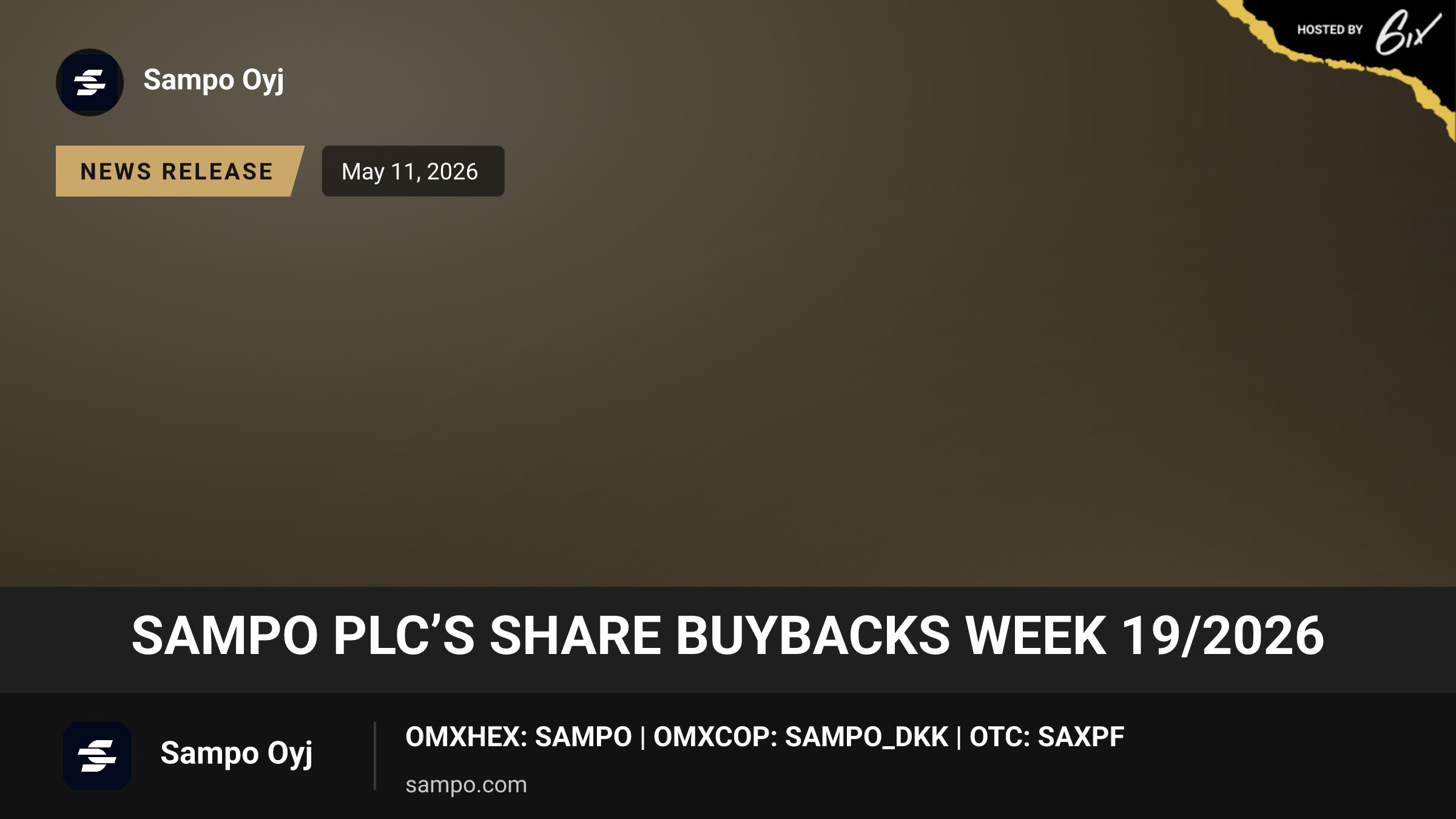 Sampo plc’s share buybacks week 19/2026