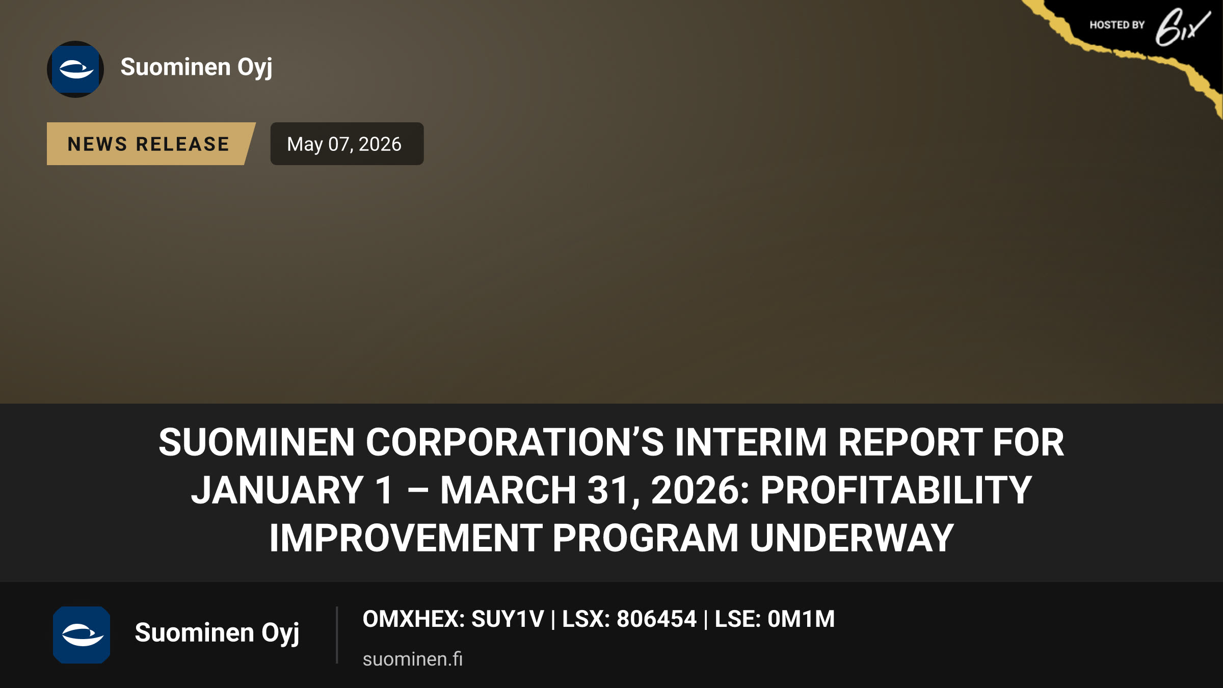 Suominen Corporation’s Interim Report for January 1 – March 31, 2026: Profitability improvement program underway