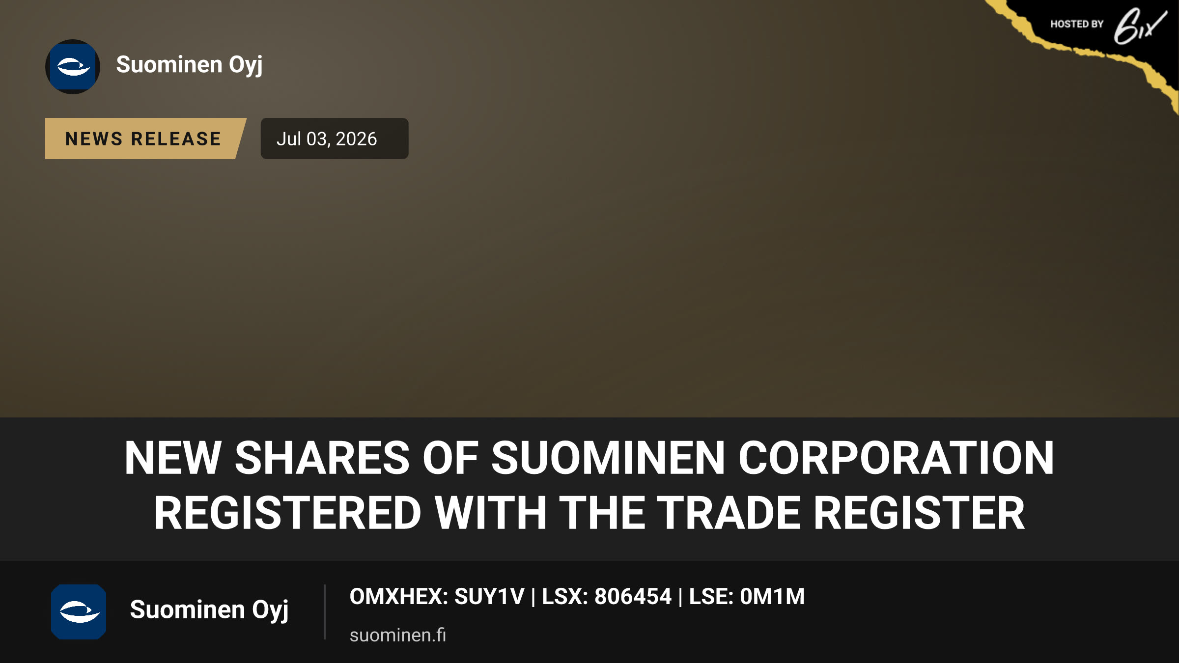 New shares of Suominen Corporation registered with the trade register