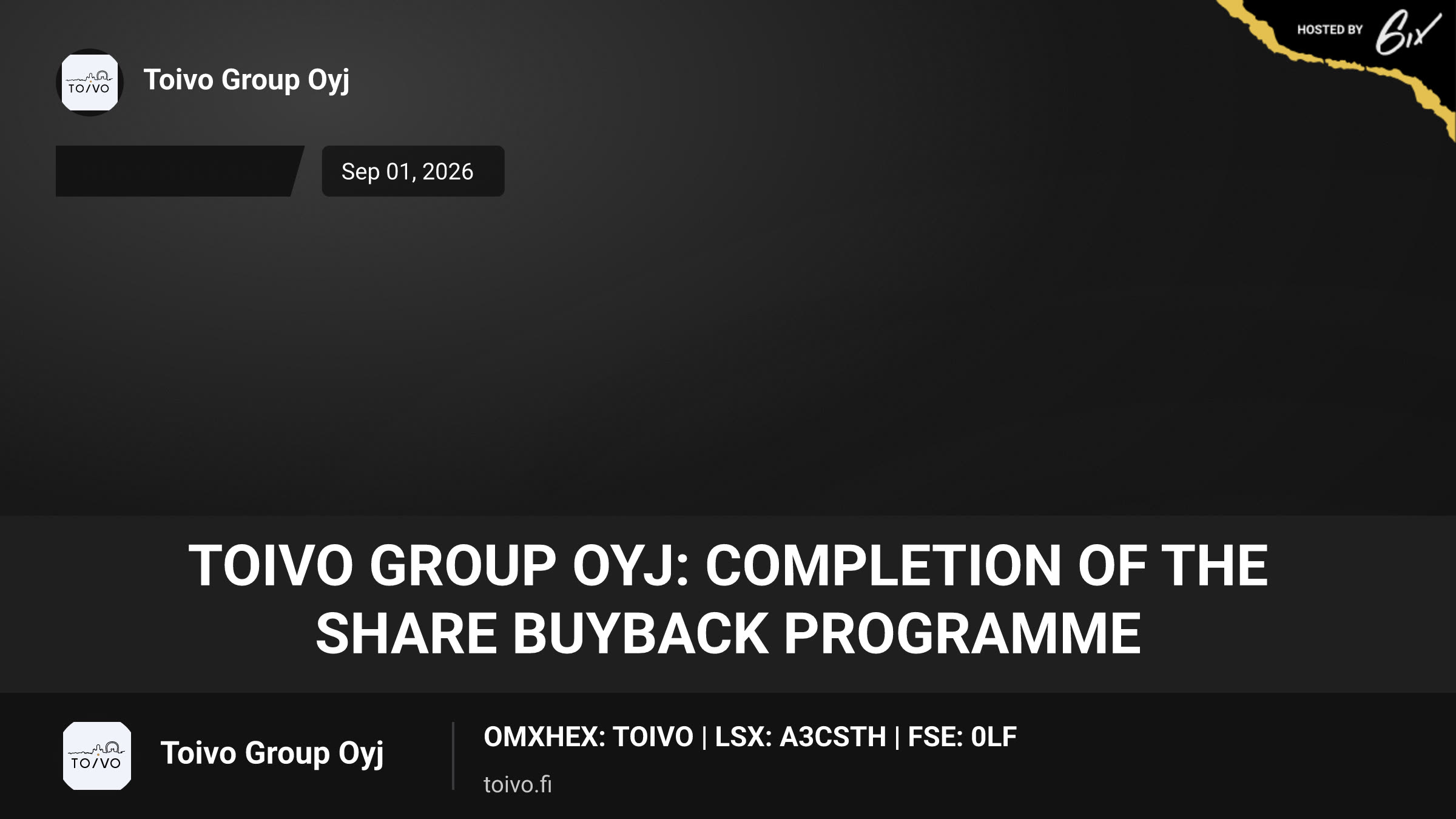 Toivo Group Oyj: Completion of the Share Buyback Programme