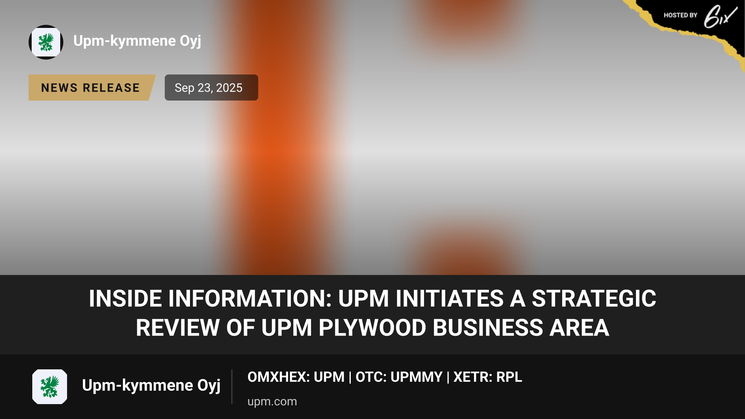 Inside information: UPM initiates a strategic review of UPM Plywood business area