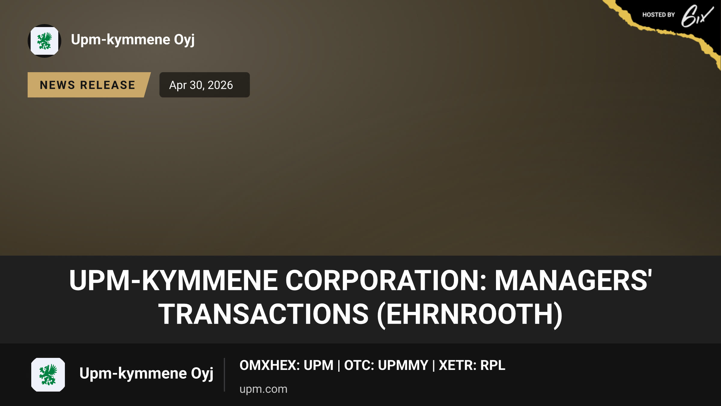 UPM-Kymmene Corporation: Managers' Transactions (Ehrnrooth)