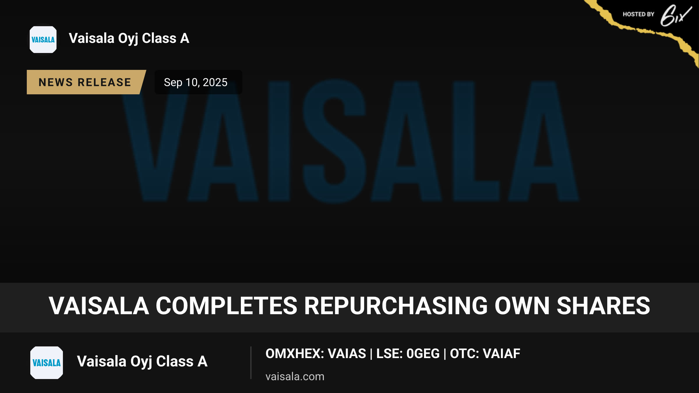 Vaisala completes repurchasing own shares