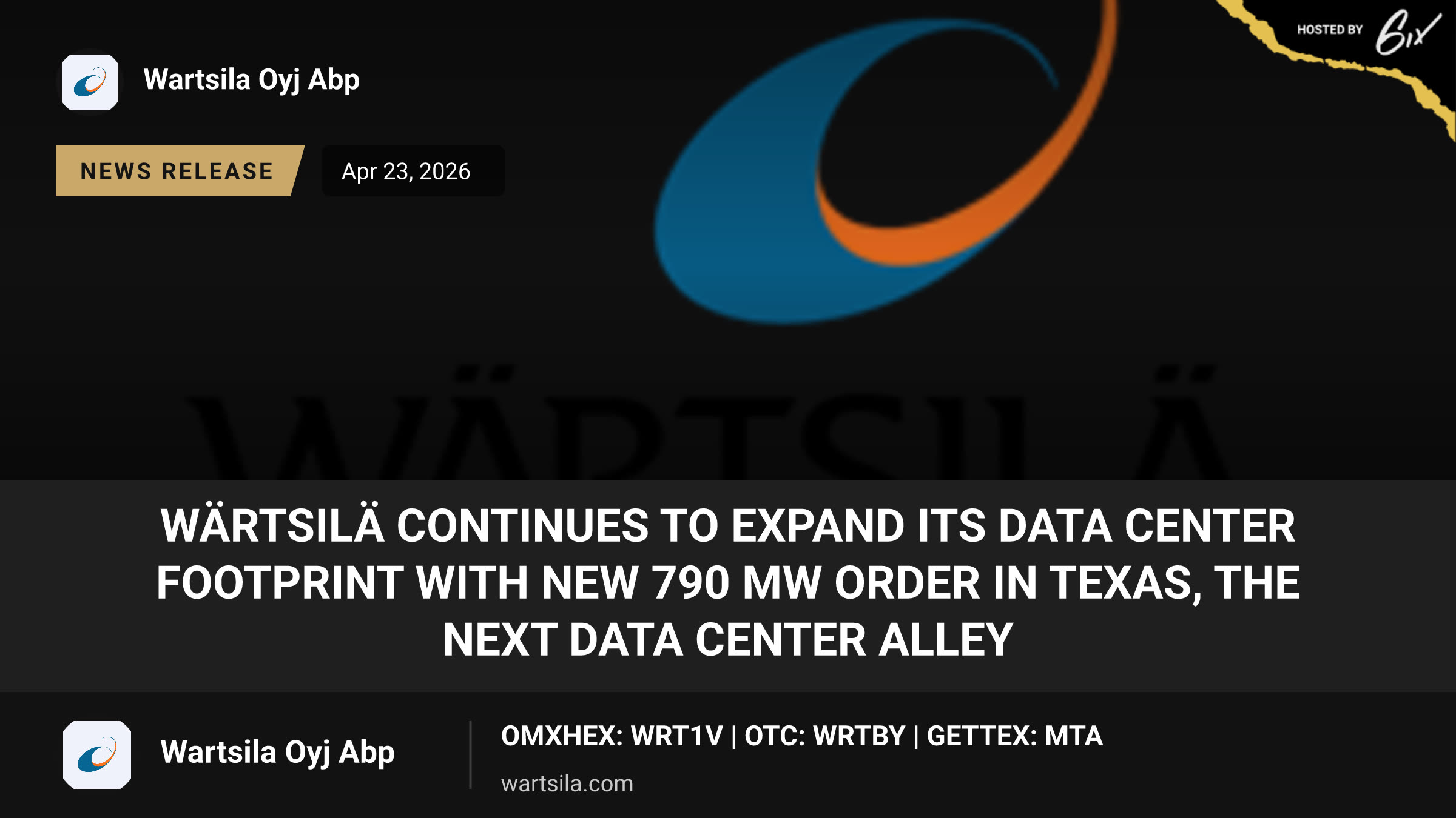 Wärtsilä continues to expand its data center footprint with new 790 MW order in Texas, the next Data Center Alley