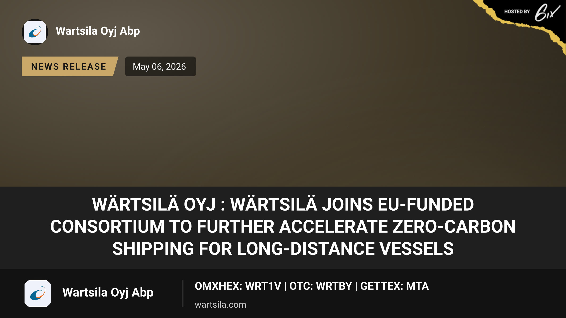 Wärtsilä Oyj : Wärtsilä joins EU-funded consortium to further accelerate zero-carbon shipping for long-distance vessels
