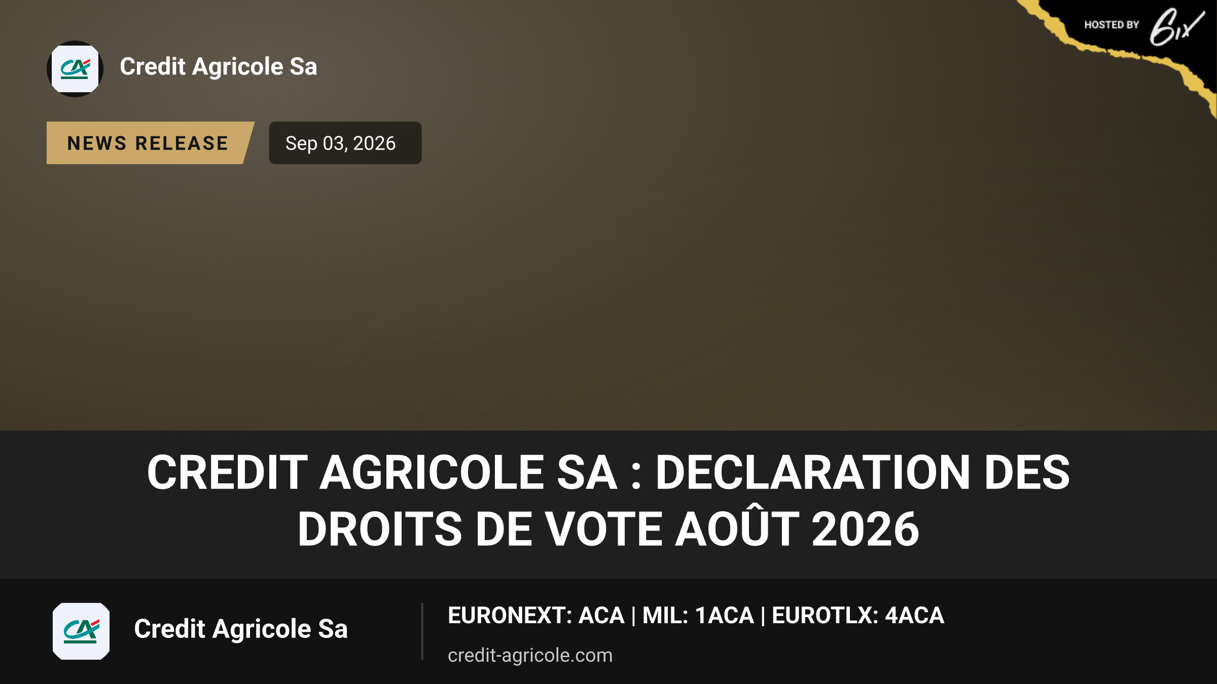 CREDIT AGRICOLE SA : DECLARATION DES DROITS DE VOTE AOÛT 2026