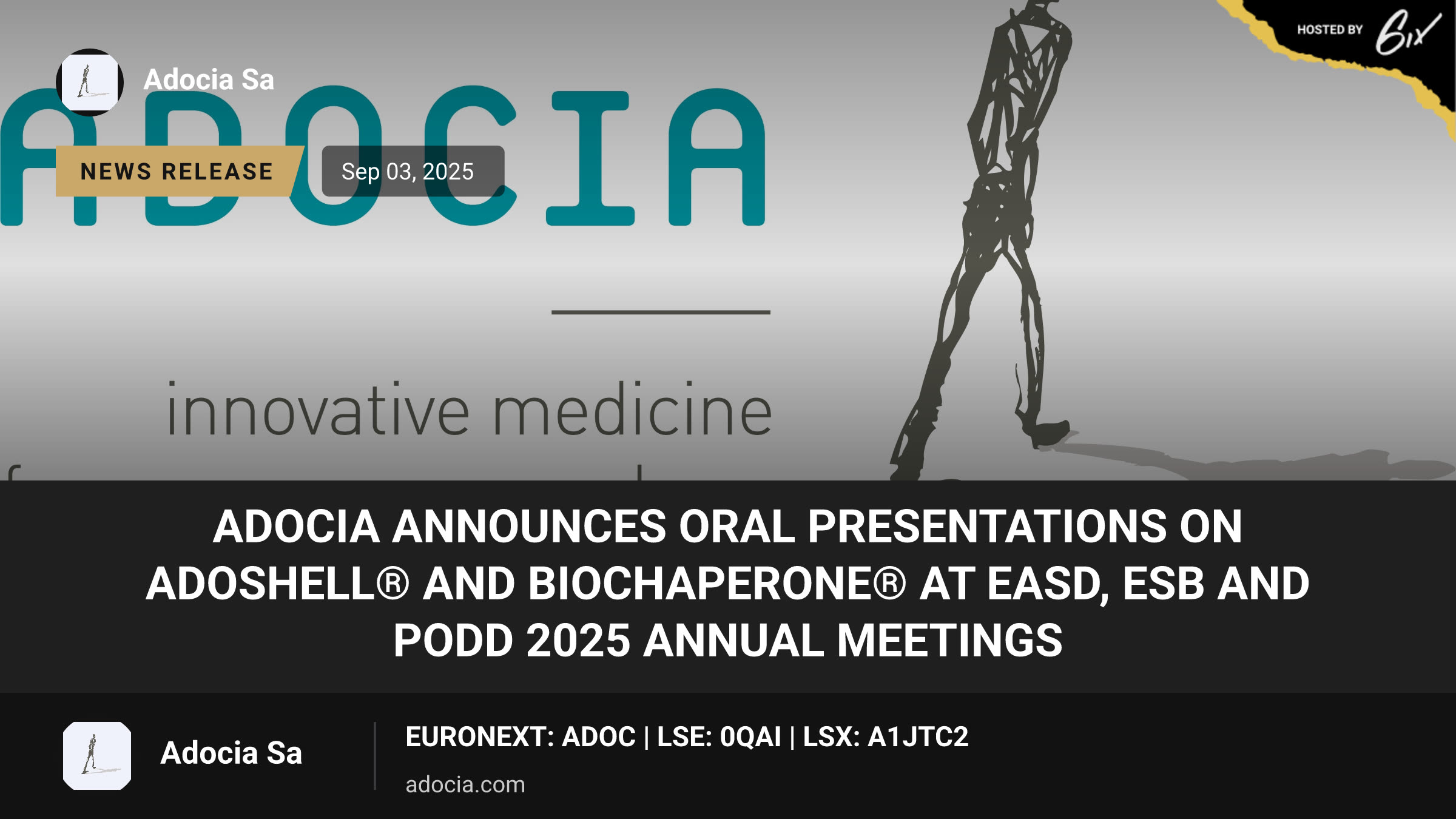 ADOCIA Announces Oral Presentations on AdoShell® and BioChaperone® at EASD, ESB and PODD 2025 Annual Meetings