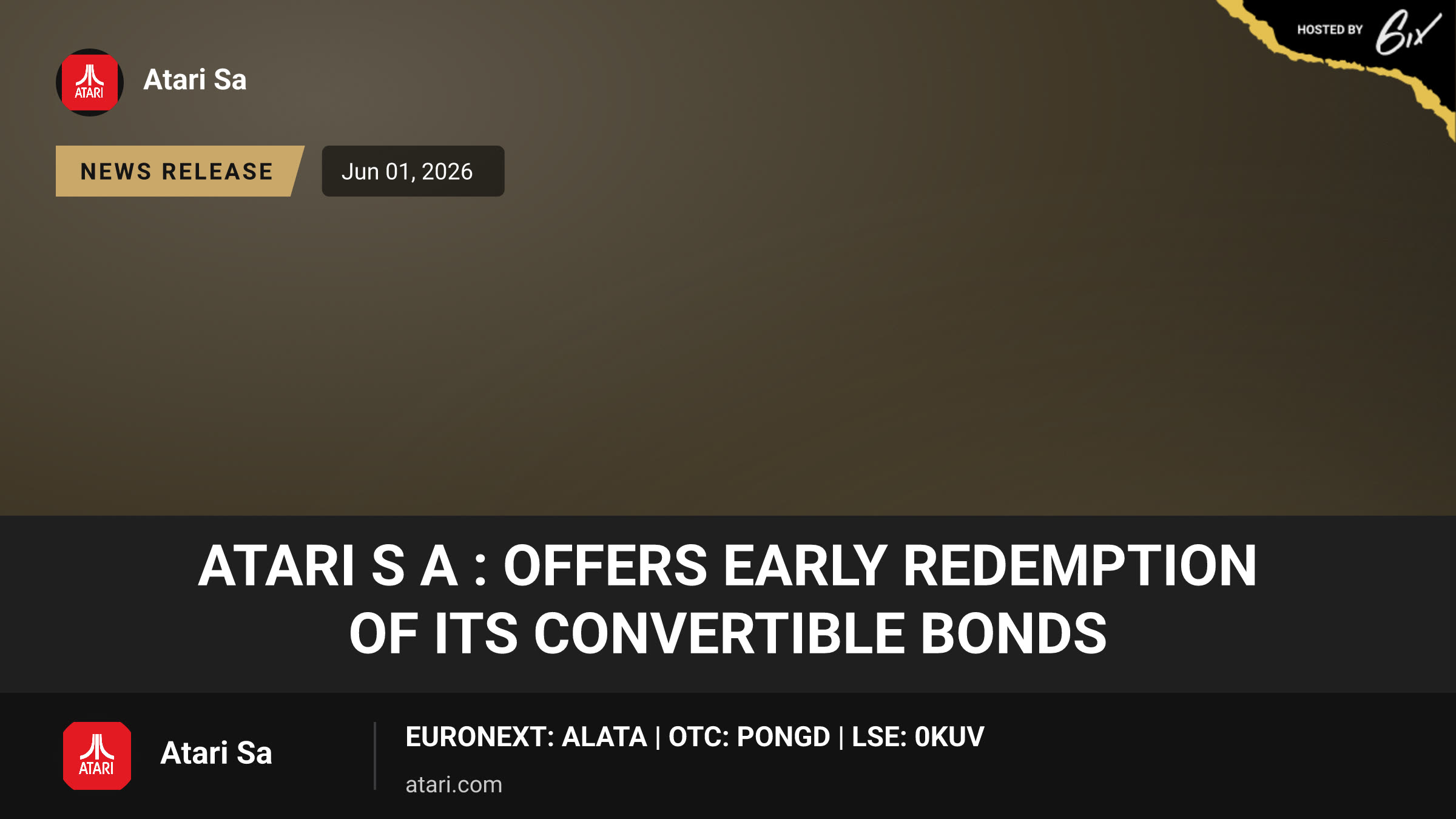 Atari S A : Offers Early Redemption of Its Convertible Bonds