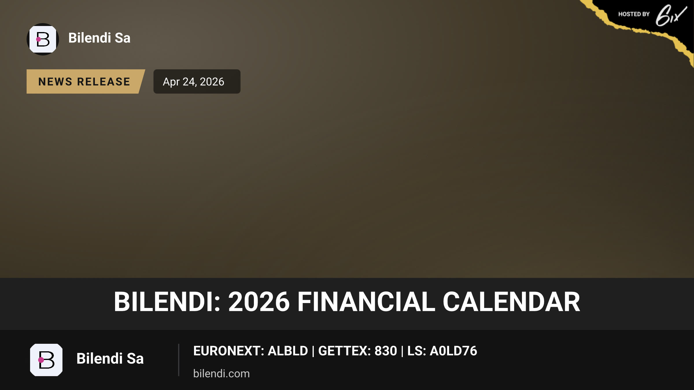 BILENDI: 2026 Financial calendar