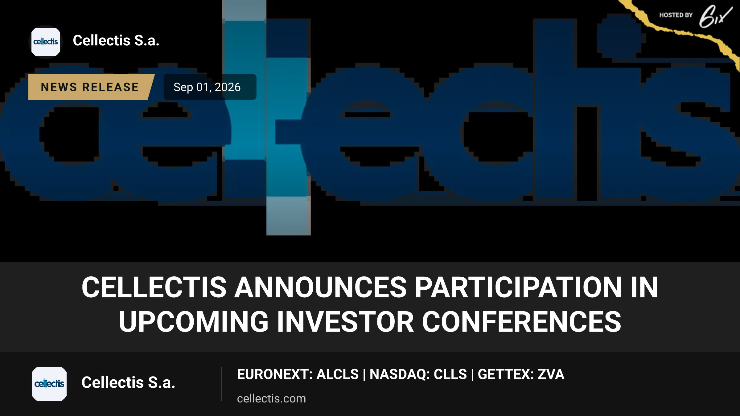 Cellectis Announces Participation in Upcoming Investor Conferences