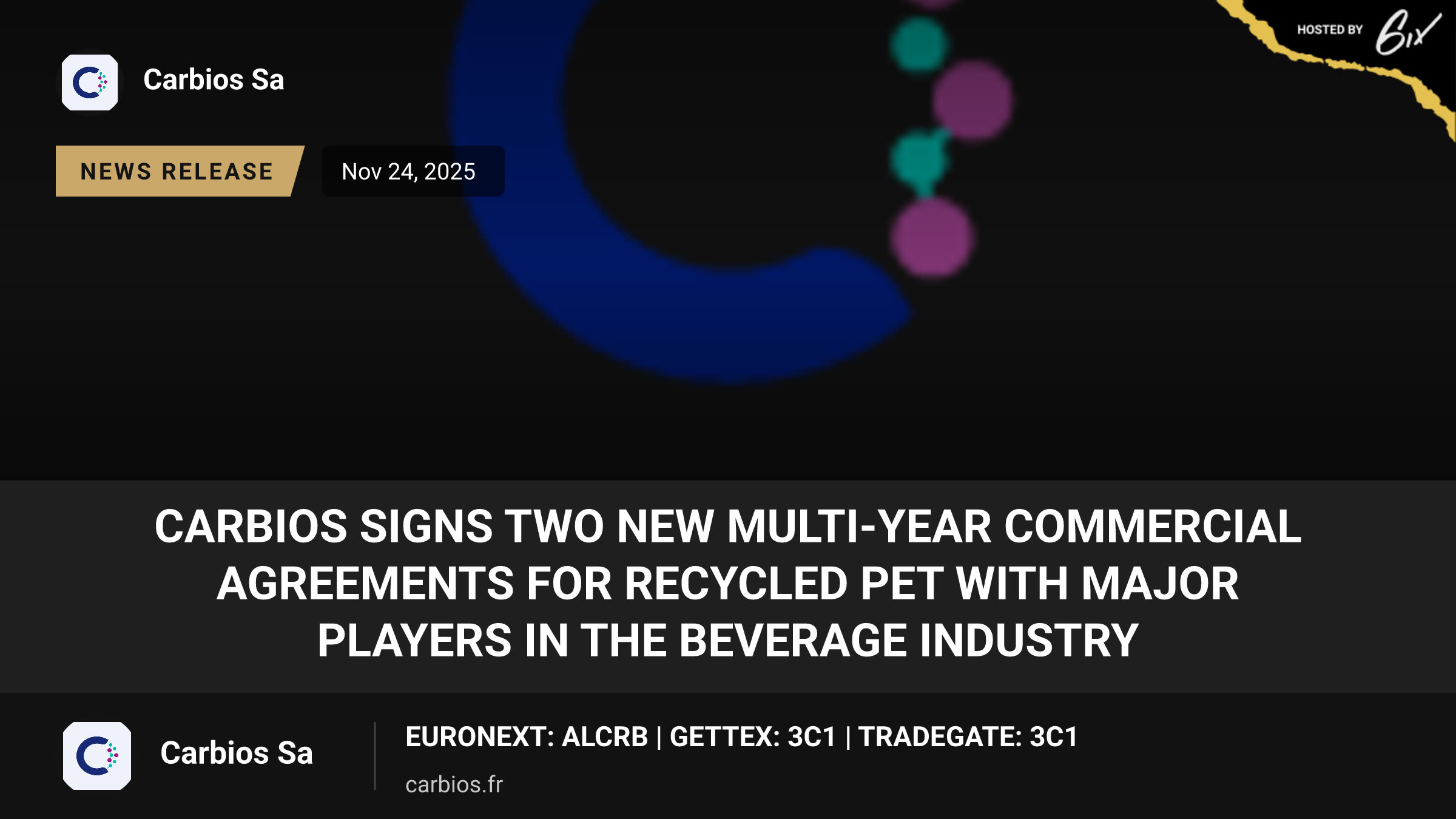 CARBIOS signs two new multi-year commercial agreements for recycled PET with major players in the beverage industry
